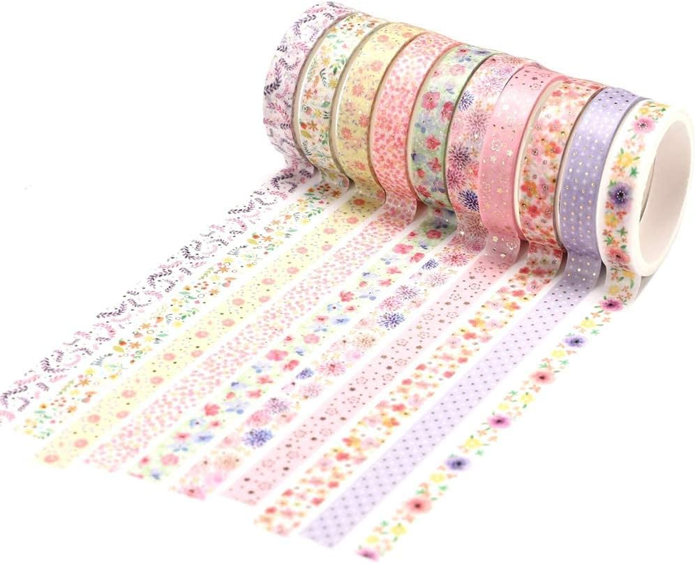 YUBX Skinny Gold Washi Tape Set Foil Decorative Tape for DIY Crafts, Bullet Journals, Planners, Scrapbooking, Wrapping (Flower Theme) - Dog Theme image number 6