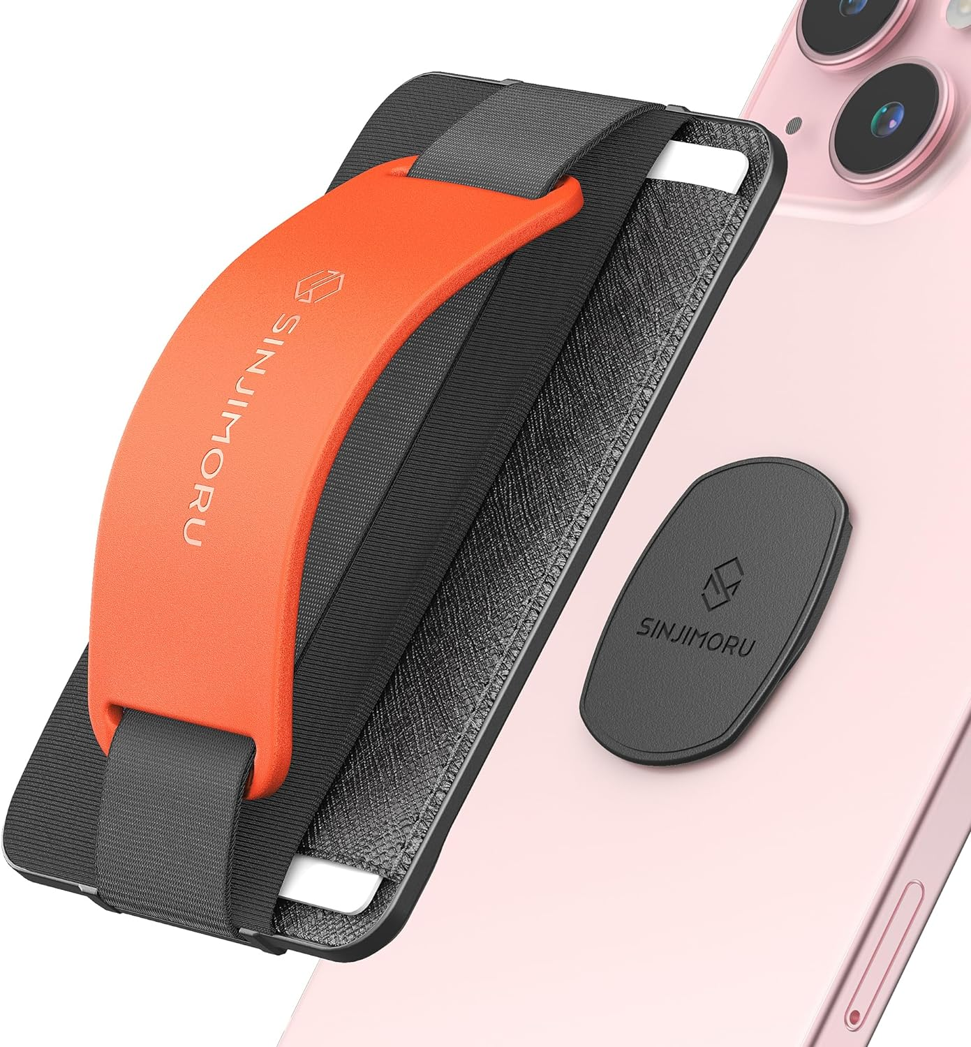 Sinjimoru Detachable Phone Wallet, Phone Card Holder as Phone Stand & Iphone Grip for Wireless Charging, Not for Magsafe. Sinji Mount B-Grip Clementine