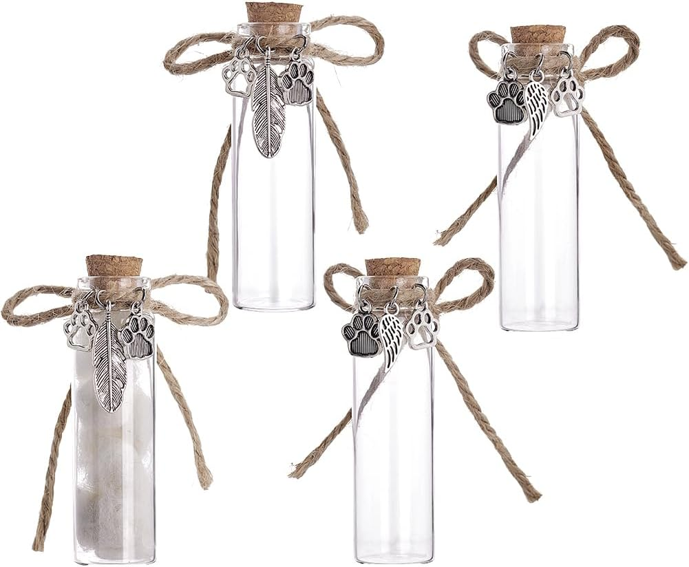 AHANDMAKER 4Pcs 2 Styles Pet Hair Memorial Glass Bottle Pet Fur Memorial Jar Glass Vial for Ashes Dog Keepsake Pets Loss Memory Sympathy Gift Clear Dog Cat Fur Keepsake Pet Urn Glasses Bottles image number 1