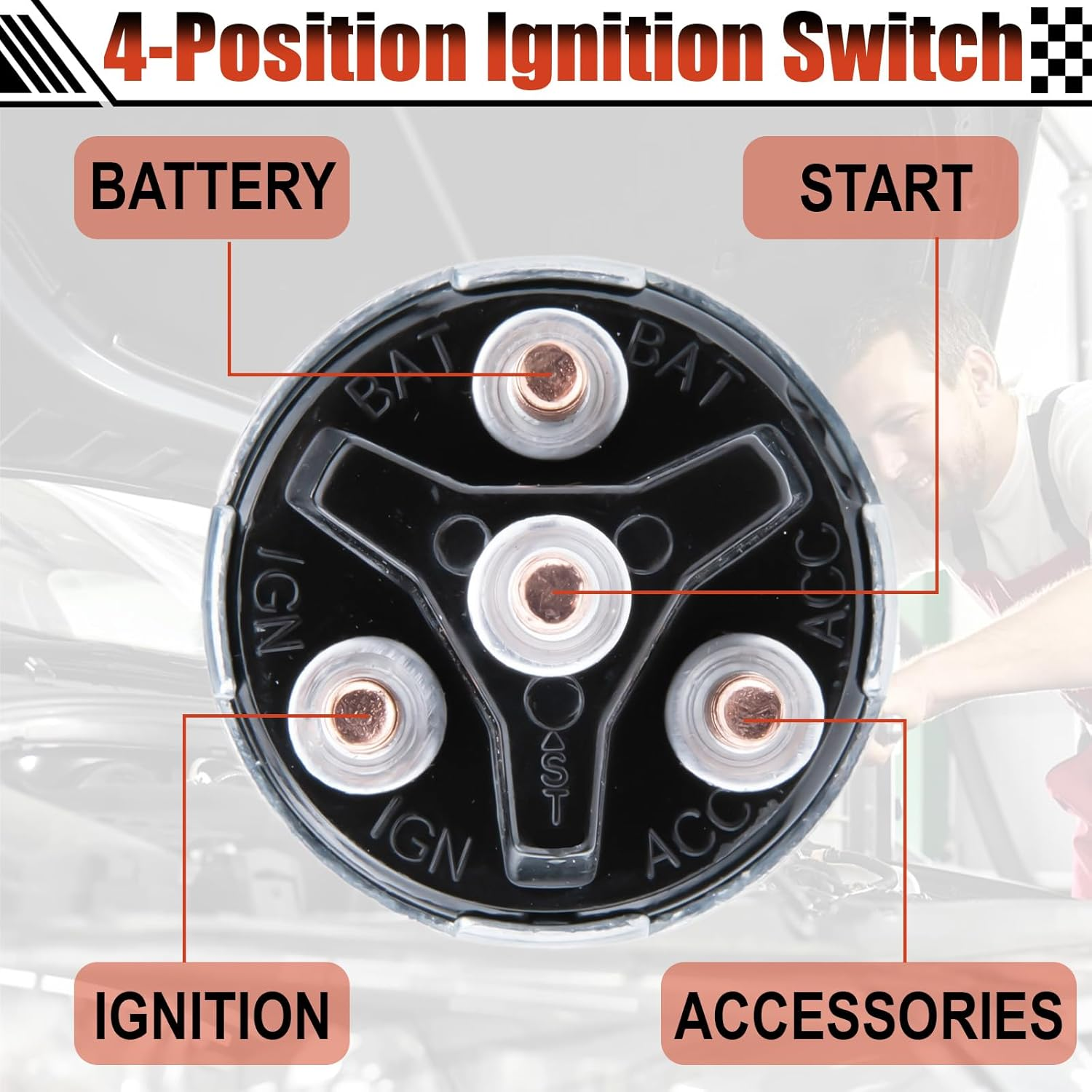 Ignition Switch with Key, Universal Ignition Key Switch, 12V 4 Position Starter Key Ignition Switch, Fits Most Car, Truck, Tractor, Trailer, Forklift, and More, Acc/Off/Ign/Start 4 Terminal image number 3