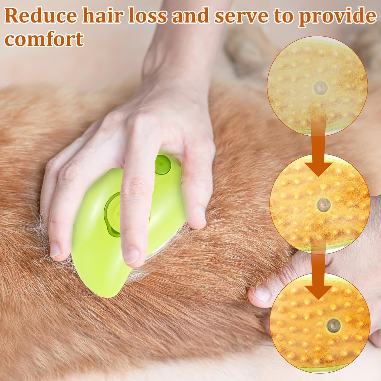 Spray Cat Brush, 3-In-1 Cat Steam Brush with Water Tank Steam Cat Brush, USB Rechargeable Cat Steam Brush High Efficiency Cat Steamer Brush for Removing Pet Tangled Loose Fur ... (Green) image number 5