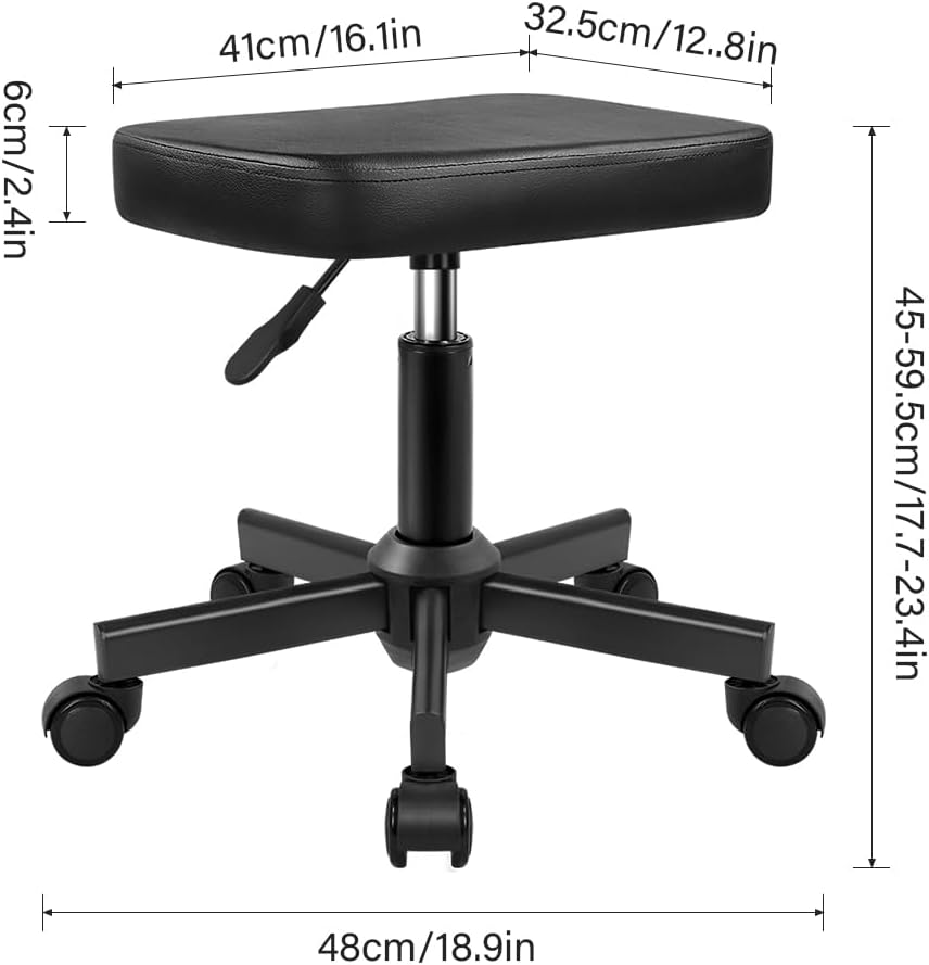 Rolling Stool Height Adjustable 360&deg; Swivel Stool with Wheels Square Seat PU Leather Rolling Stool for Bedroom Counter Shop Salon Massage Home Office Desk (Black) image number 1