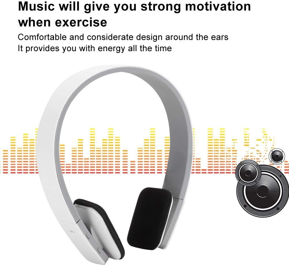 VBESTLIFE Bluetooth Headset, BQ618 Wireless Bluetooth 5.0 Stereo Sports Headset with Microphone Running Fitness Heavy Bass Audio Hands-Free Headphones (White) image number 6