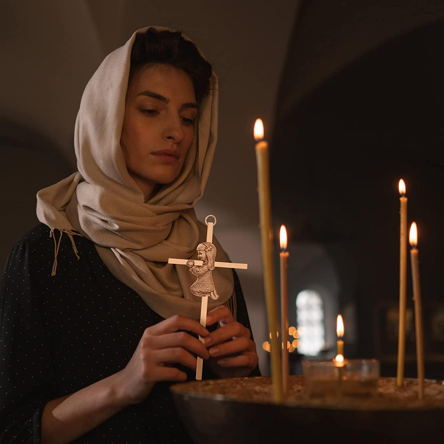 Silver Girl Wall Cross, Blessing Baby Metal Cross, Praying Girl Plaque Wall Decor Cross, Great for Baptism, Perfect for First Holy Communion, Baby Shower, Birthday and Christening image number 3