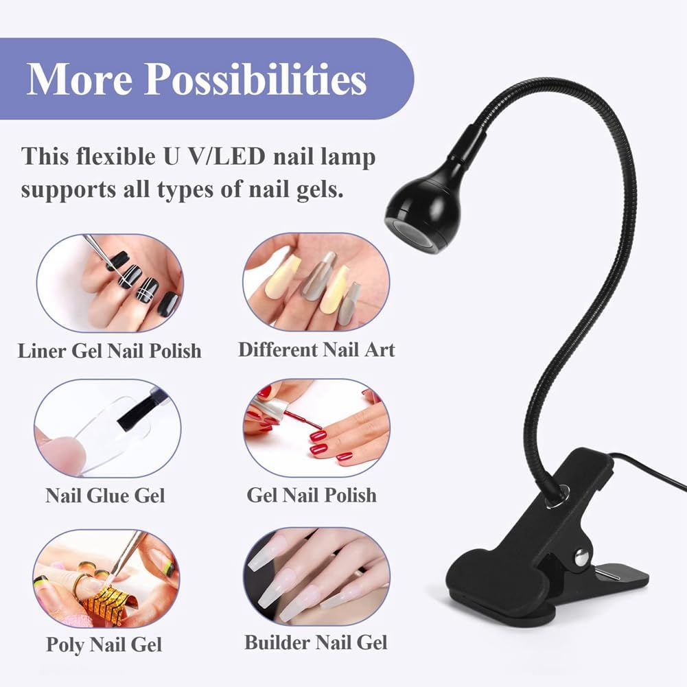 Gyorwst UV LED Nail Lamp - Mini LED Nail Lamp Gel X Lamp for Nails with Securing Clip Rotatable LED Light, Black Easy to Use image number 5