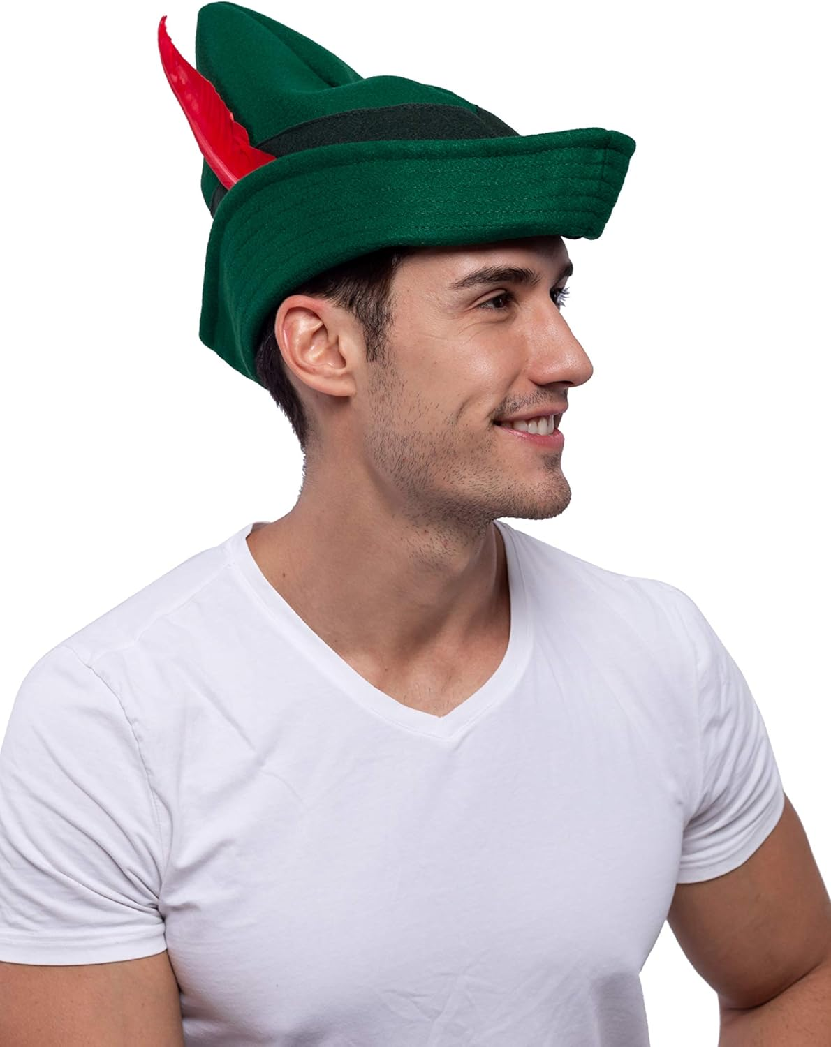 Felt Robin Hood Hats with Feather One Size Fits All for Adult Alpine Hat Party Costume, Peter Pan Hat, German Hat, Green Tyrolean Hat Halloween Dress up Party Favor. image number 5