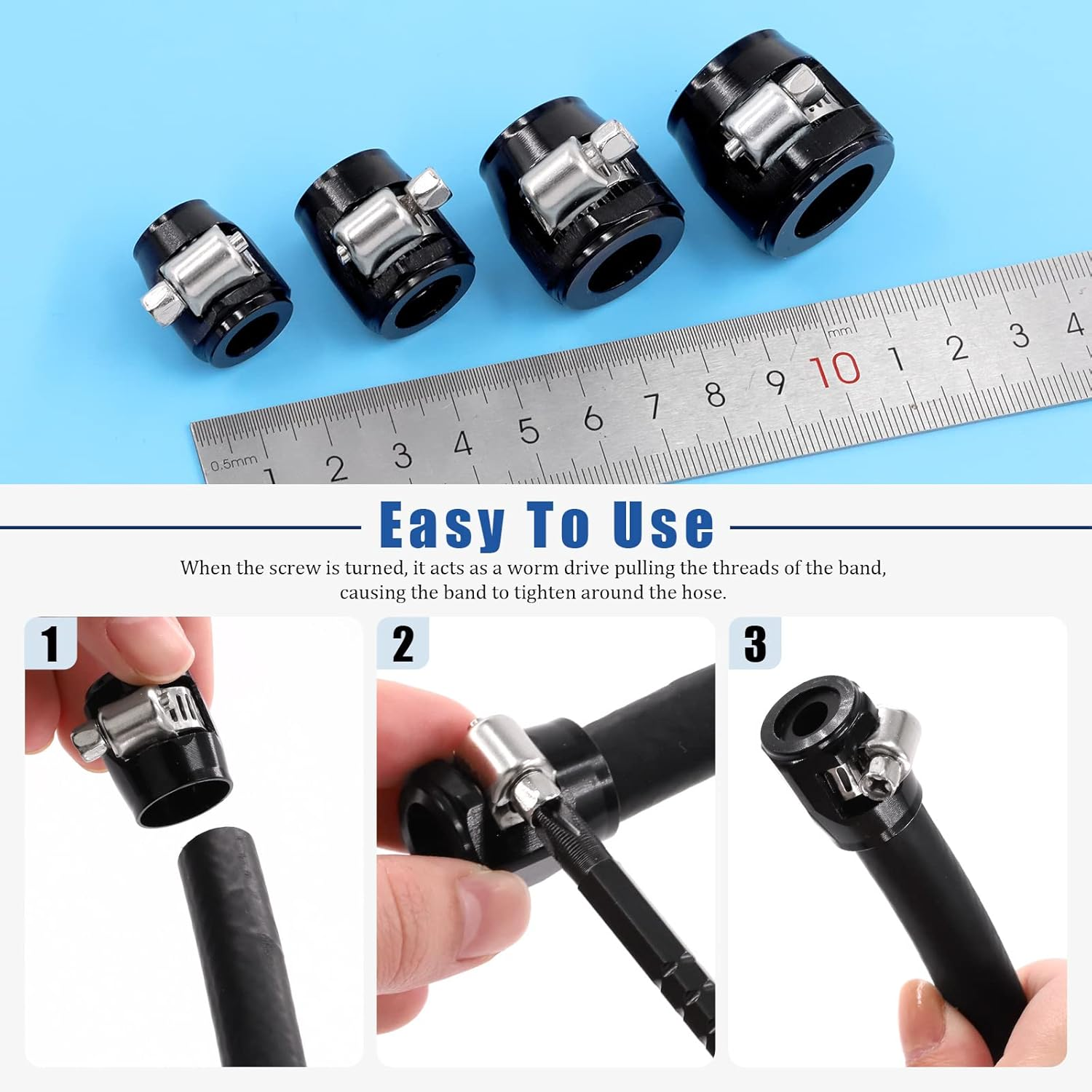 Glarks 5Pcs 10AN Hose Finisher Clamp and Separator with Wrench Kit, Clamps Screw Band Aluminum Fuel Line Mounting Fitting Adapter Set for 5/8 (G-2821) image number 3