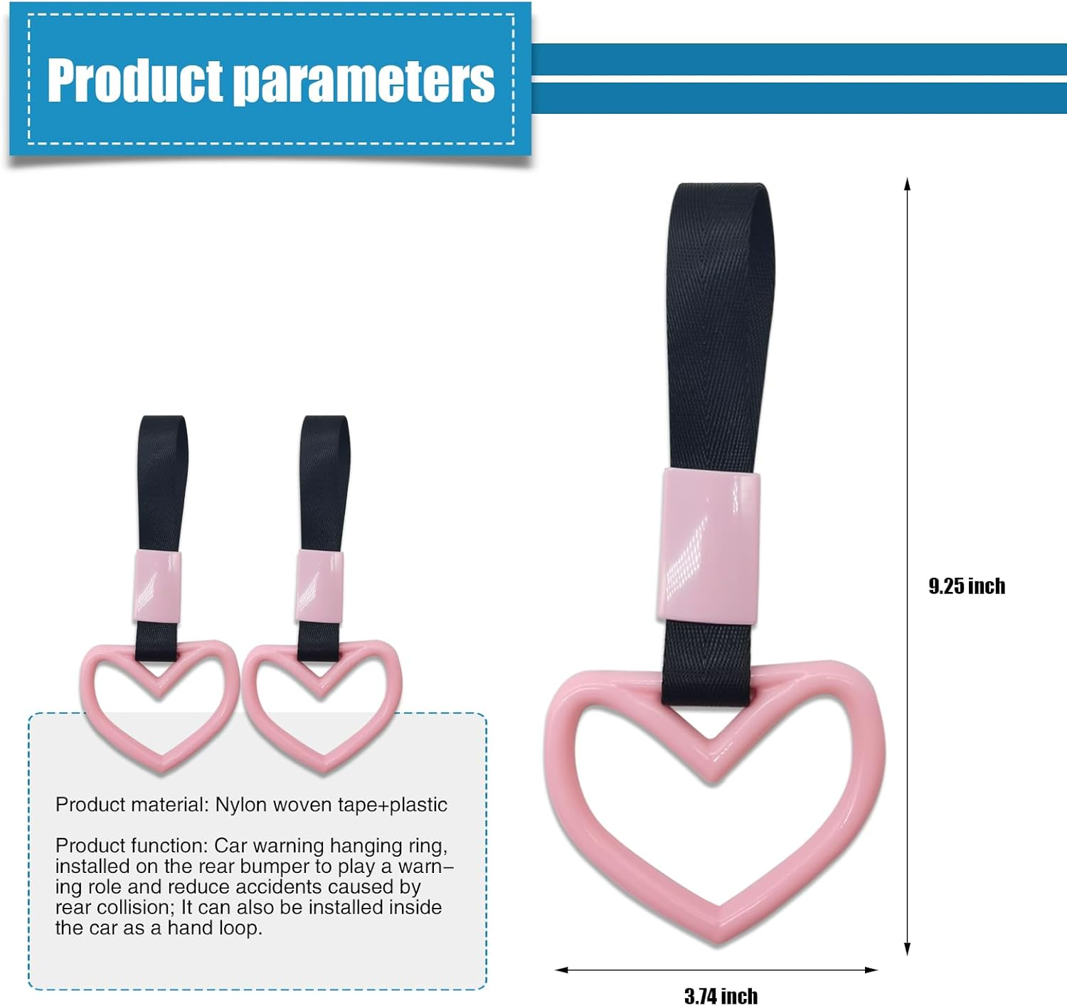 Gunhunt 2 PCS Car Heart Shaped Handle Straps, Decorate Warning Lanyard, Drifting Charm Rear Bumper Lanyard, Automobile Universal Interior Braided Car Loop (Black & Pink) image number 1
