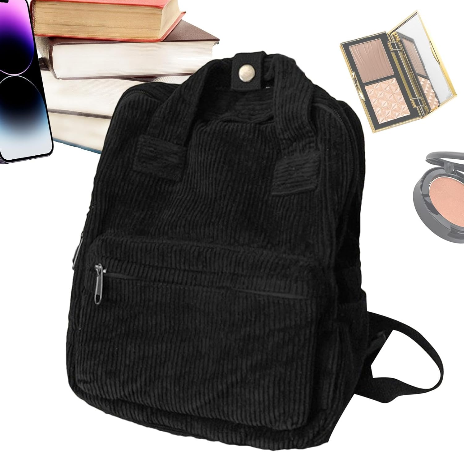 Large Corduroy Bookbag, Corduroy Laptop Backpack, Book Bag Purse with Handle, Laptop Bag for Girls, Aesthetic Backpack, Small Backpack Purse, Large Capacity for High