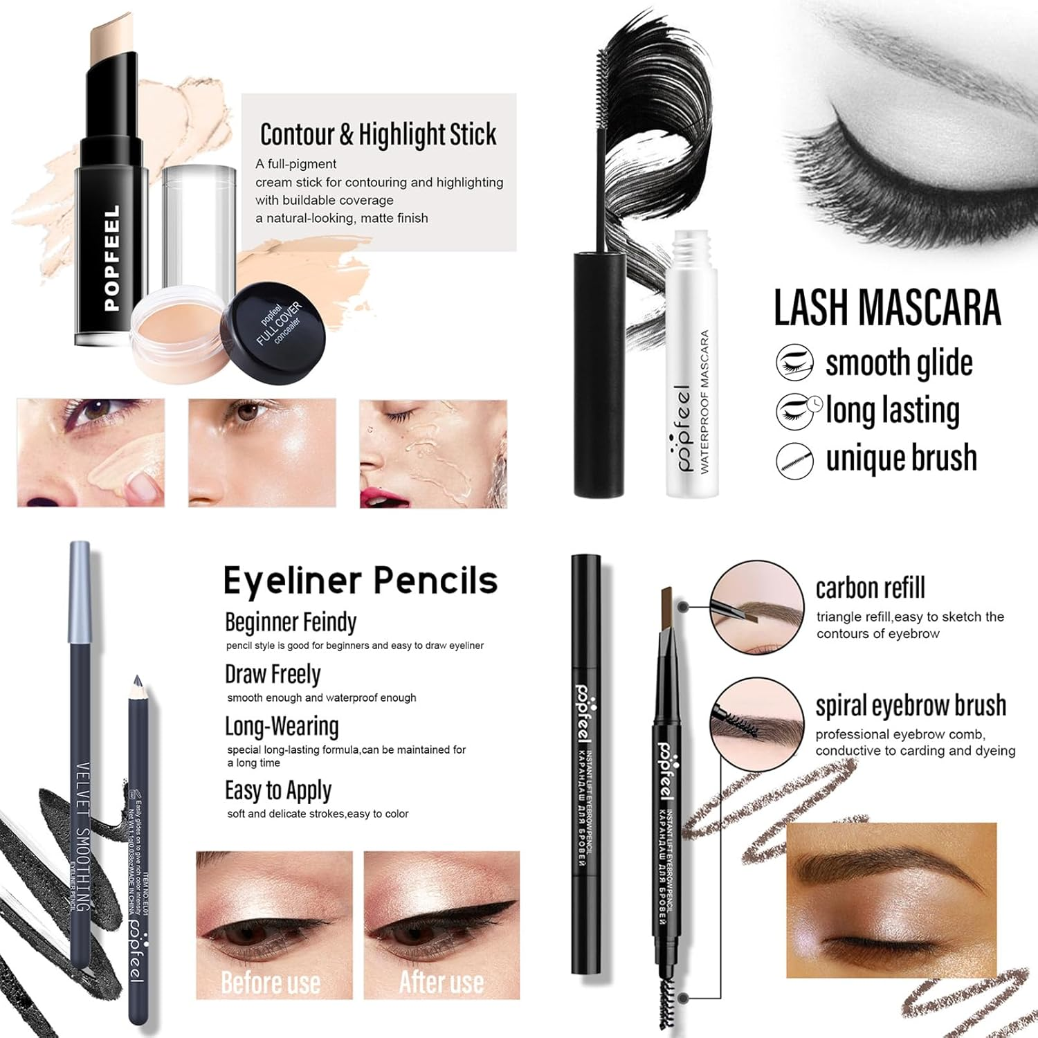 Volksrose Makeup Kit for Women Full Kit, Multipurpose All in One Makeup Gift Set with Eyeshadow Palette Lipstick Concealer Blush Mascara Eyeliner Face Powder Lipgloss Brush image number 5