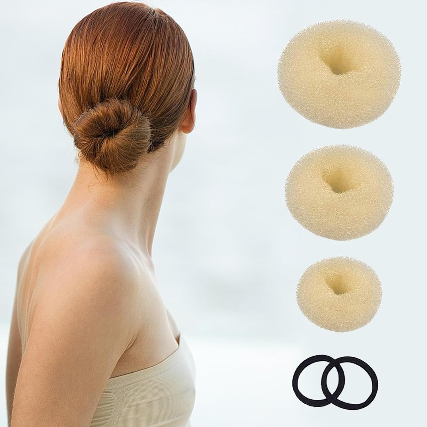 Set of 4 Hair Bun Makers, Hair Bun Maker Set, Hair Bun Maker, Hairstyle Aid Small and Large, Hair Cushion, Hair Donut, Bun Cushion with 2 Hair Bands, 10 U-Shaped Hair Clips, Hair Pin for Children And image number 2