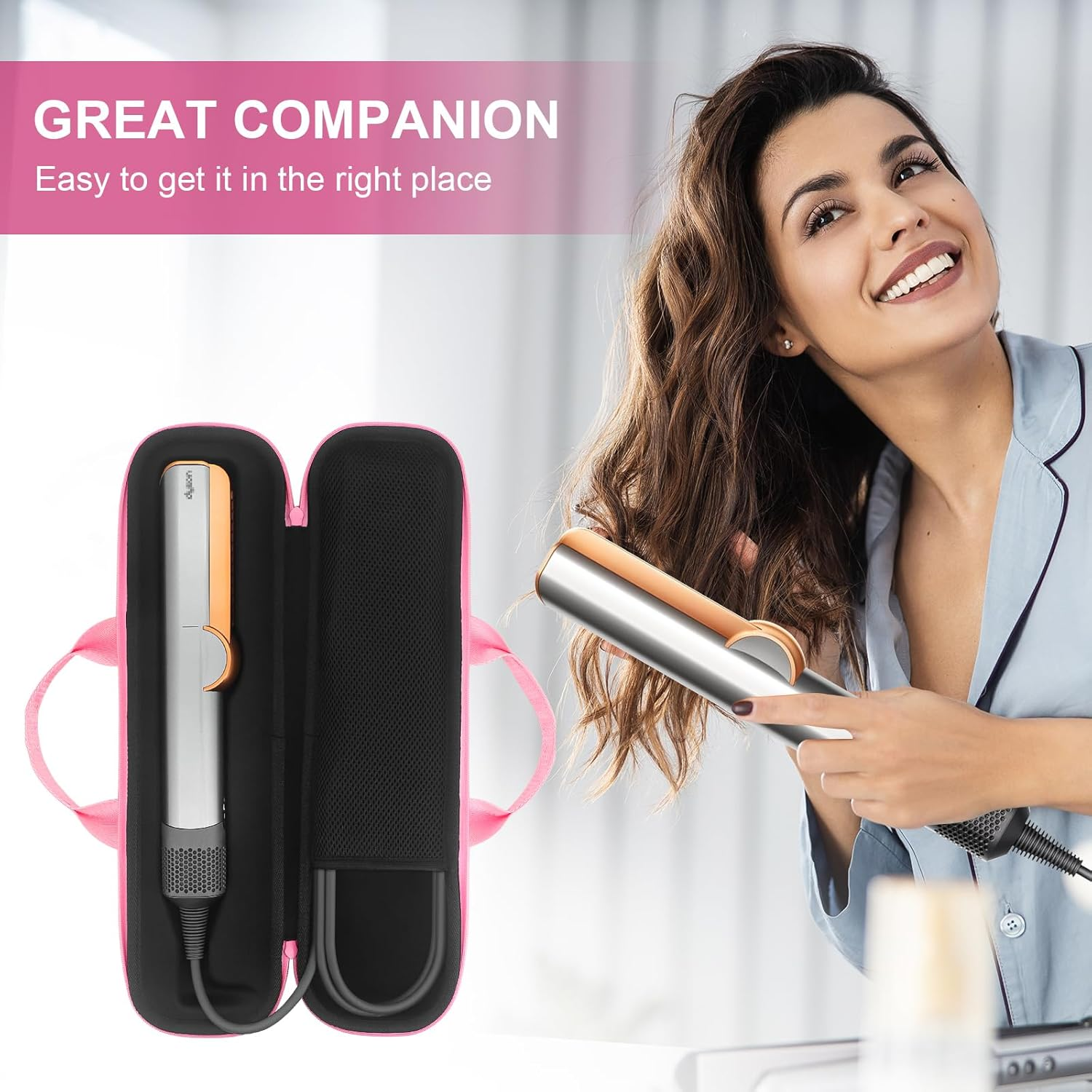 Buwico Hard Travel Case for Dyson Airstrait Straightener, Portable Storage Bag for Dyson Airstrait Straightener (Only Case, Pink) image number 5