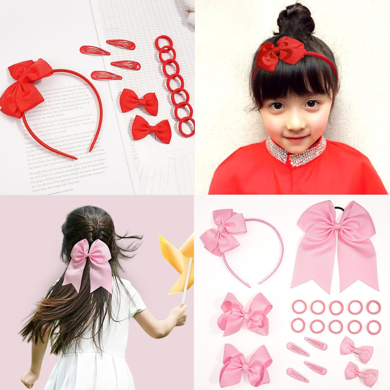 20Pcs Red Hair Bows for Girls - Hypoallergenic Safe Soft Accessories Kit | Headbands, Hair Clips, Ponytail Holders & Barrettes, Cute Sparkly Birthday Gift