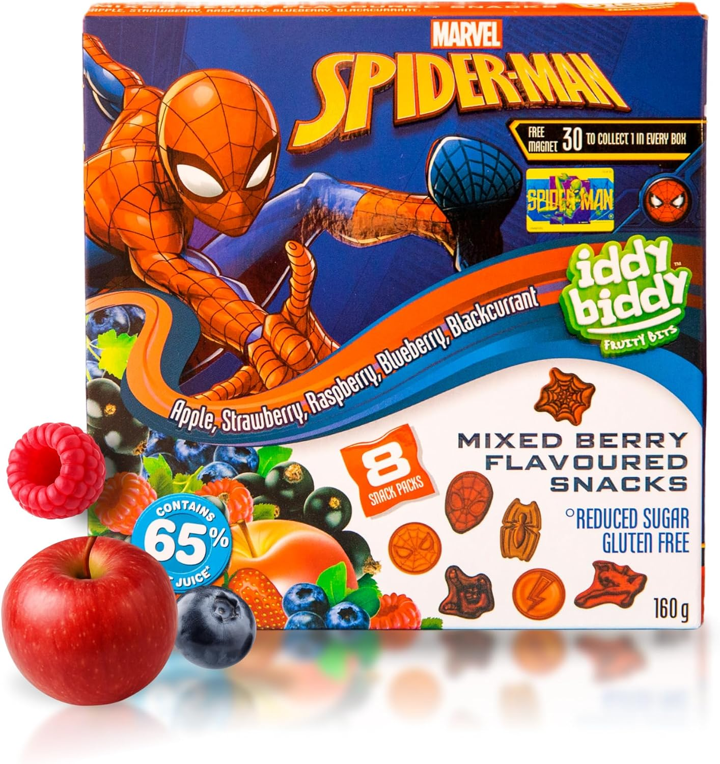 Iddy Biddy Spiderman Fruit Snack, Berry Blast, 6 Pack, 960G - Fruit Flavoured, Gluten Free, Natural Colours & Flavours, 65% Fruit Juice, Kids Lunch Box Treats image number 1