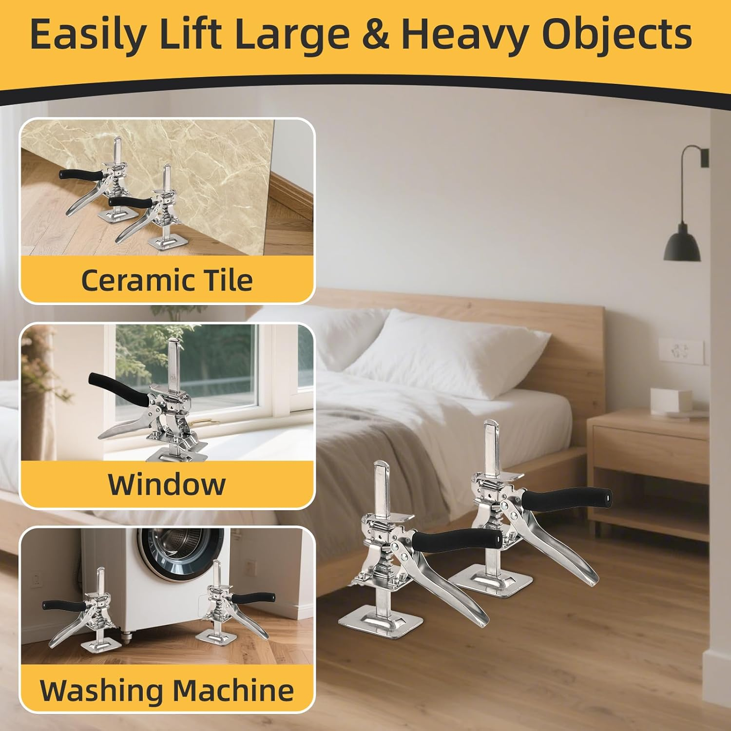 Labor-Saving Handle 2 Pack, 7.4 in Construction Jack, Wall Tile Locator, Multi-Function Height Adjustment Lifting Device, Door Panel Lifting Cabinet Jack, Dynamic Load 350 LB image number 4