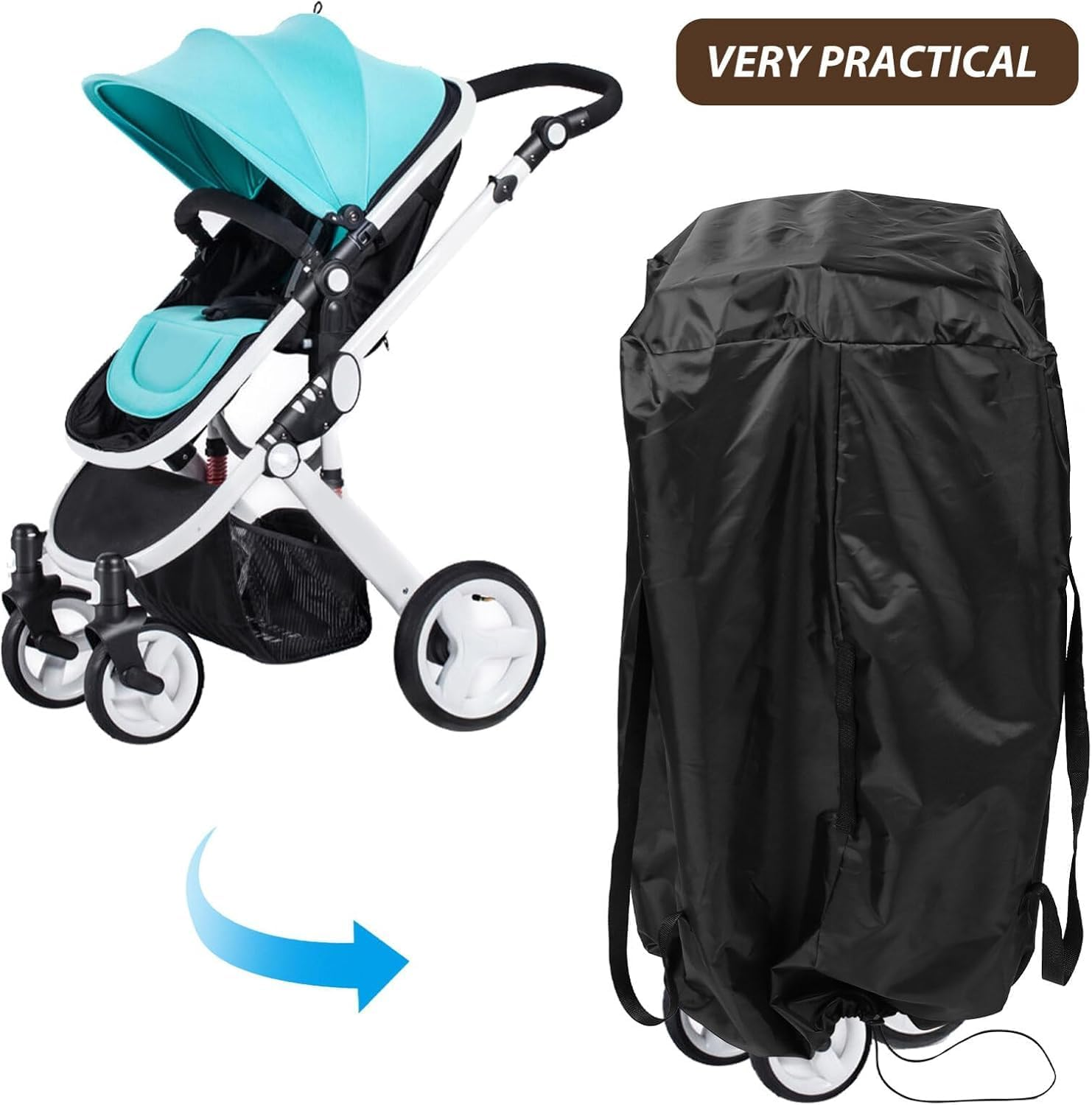 Gate Check Baby Stroller Bag Backpack,Baby Car Seat Travel Bag,Baby Car Seat Dust Cover，Car Seat Travel Bag with Backpack Straps,Baby Stroller Bag Backpack for Airplane Travel,Foldable image number 4