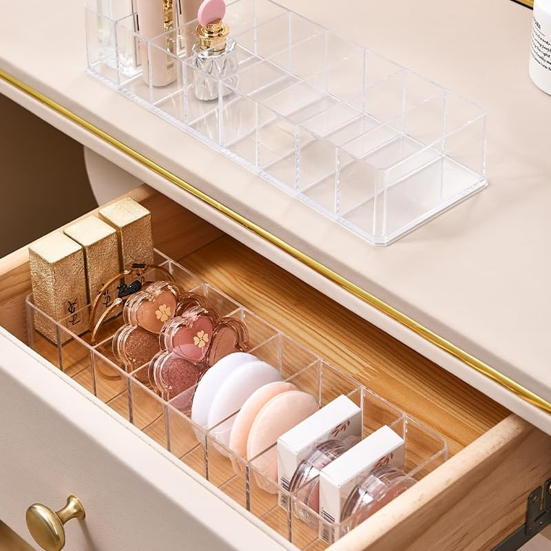 2Pcs Clear Acrylic Makeup Compact Organizer,8 Spaces Data Cable Sorting Storage Box,Acrylic Cosmetic Storage Jewelry Display Box,Clear Perfume Blush Eyeshadow Lipstick Organizer for Dresser Bathroom image number 2