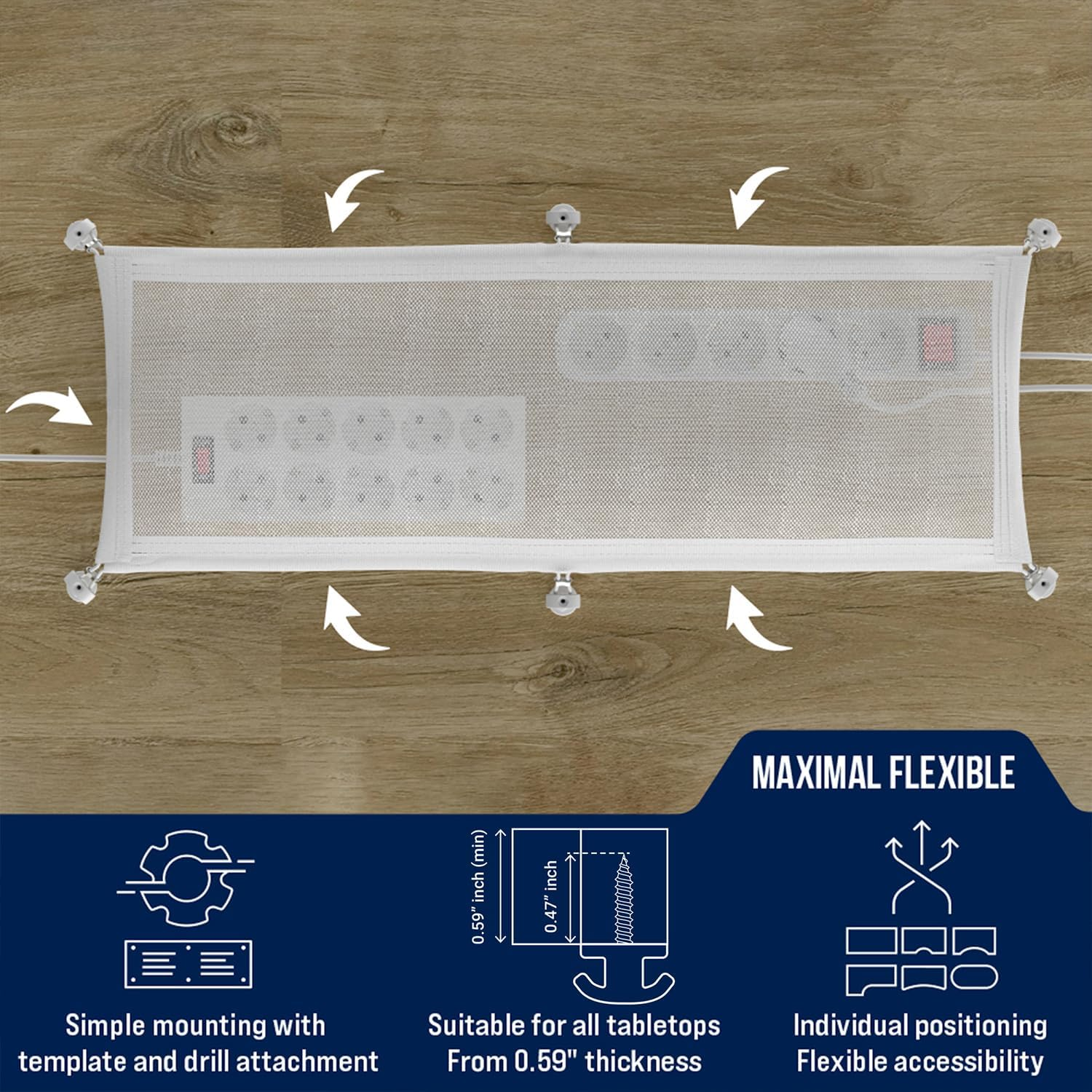 Cable Management Net - under Desk Wire Management - Flexible under Desk Cable Management Tray White image number 4