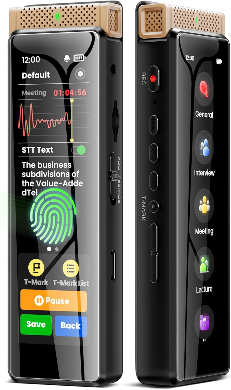 136GB Digital Voice Recorder with Playback, Innioasis R1 Full Touchscreen Voice Recorder with Bluetooth and Intelligent STT Transcription, Voice Activated Sound Audio Recorder Device with Mic (Black)