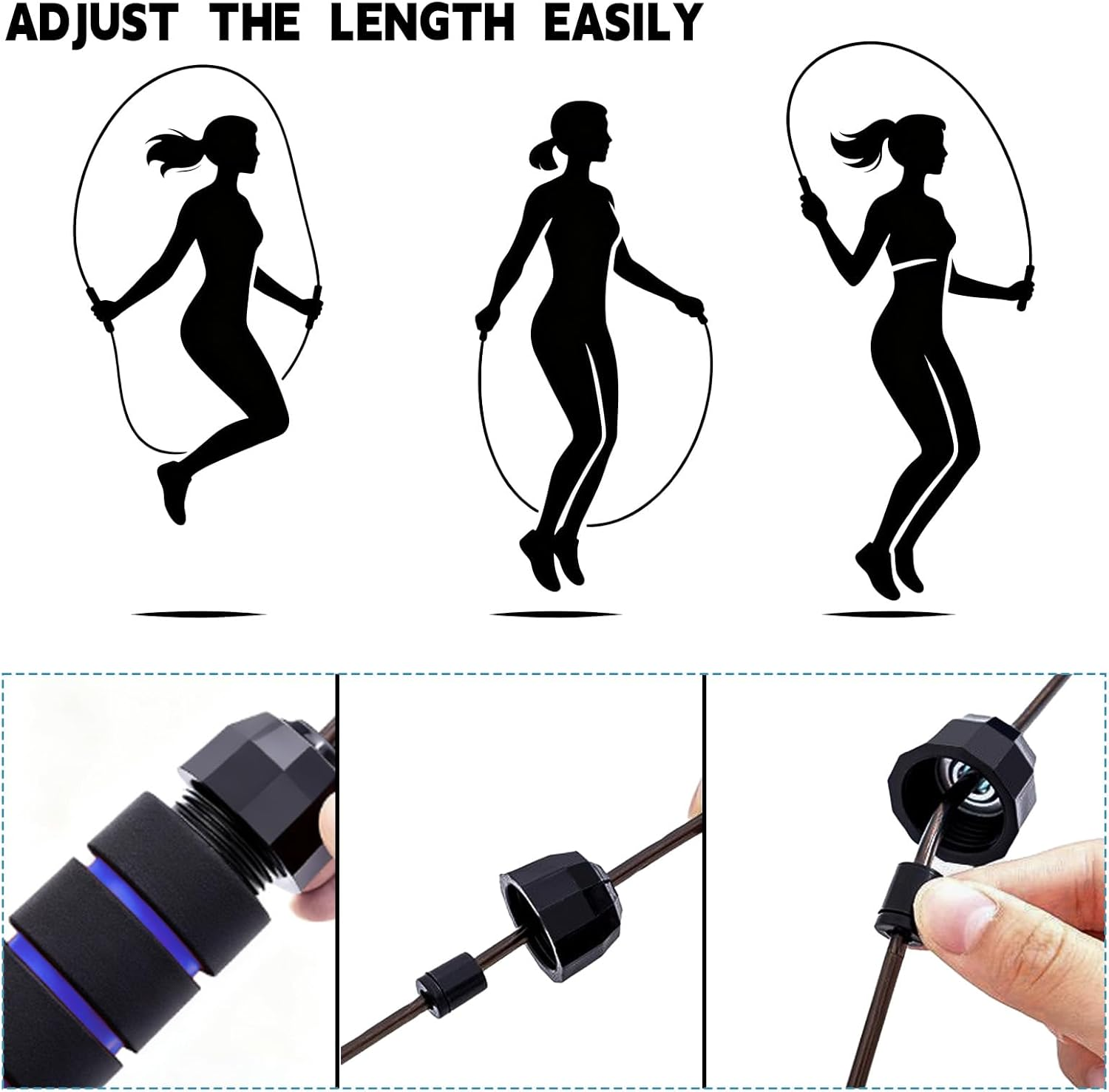 Jump Rope, Fitness Tangle-Free Jumping Rope Cable with Ball Bearings, Adjustable 2.8M Jump Ropes with Foam Handles, Exercise Workout Equipment for Men and Women, Home Gym - Black image number 5