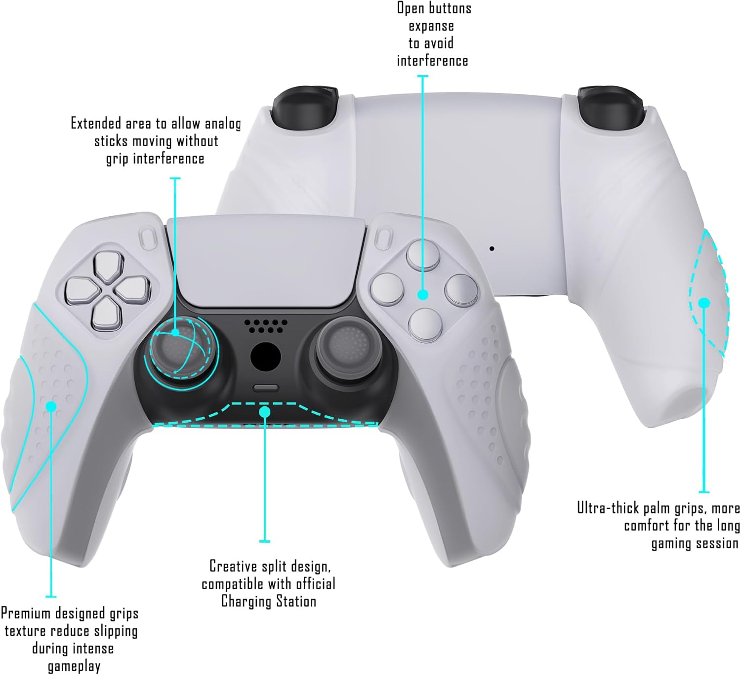 Playvital Guardian Edition Clear White Ergonomic Soft Controller Silicone Case Grips for Ps5, Rubber Protector Skins with Thumbstick Caps for Ps5 Controller &ndash; Compatible with Charging Station - Clear White image number 5