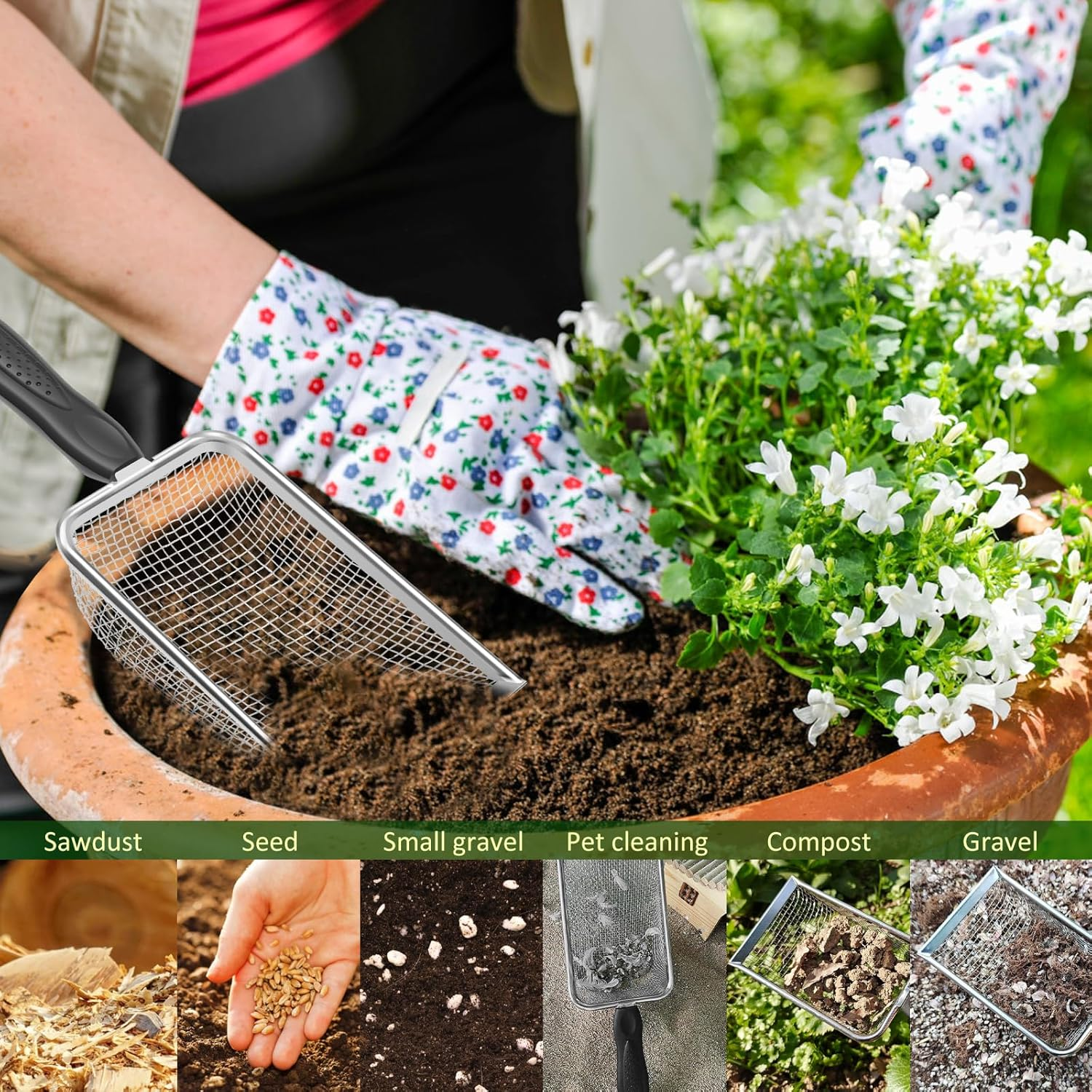 Soil Sifter, Sand Soil Compost Sifter Tool, High Efficient Sieve Sifters Potting Scoop, Multipurpose Ergonomic Gardening Shovel, Rocks Sifters, Sifting Tray for Small Gravel (Style2)