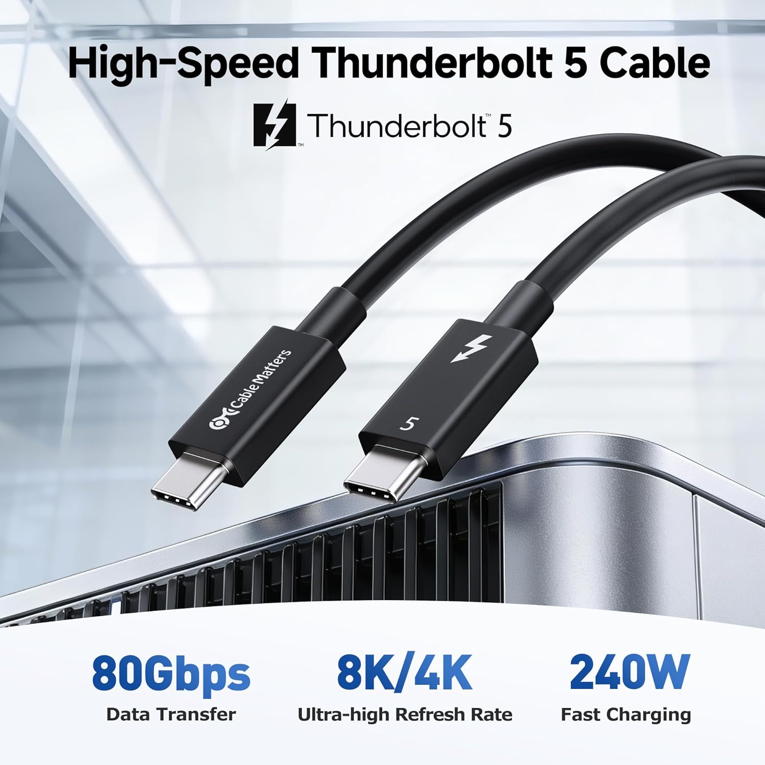 [Intel Certified] Cable Matters Short 80Gbps Thunderbolt 5 Cable - 0.3M, up to 120Gbps Bandwidth Boost, 8K Video and 240W Charging, Compatible with Thunderbolt 4, USB4 and USB C, Black image number 5