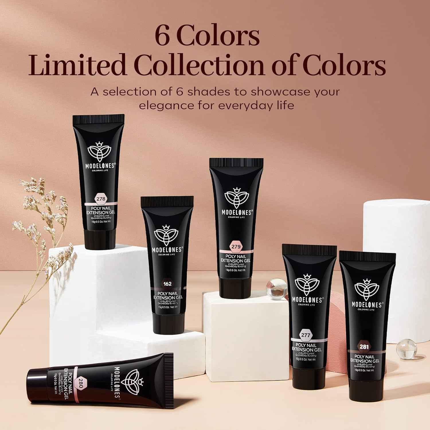 Modelones Poly Nail Gel, 6 Colors Nude Skin Tones Pink Neutral Brown Collection Poly Extension Gel Set Builder Nail Gel French Manicure DIY Design Nail Art Home Salon Beauty Gift image number 5