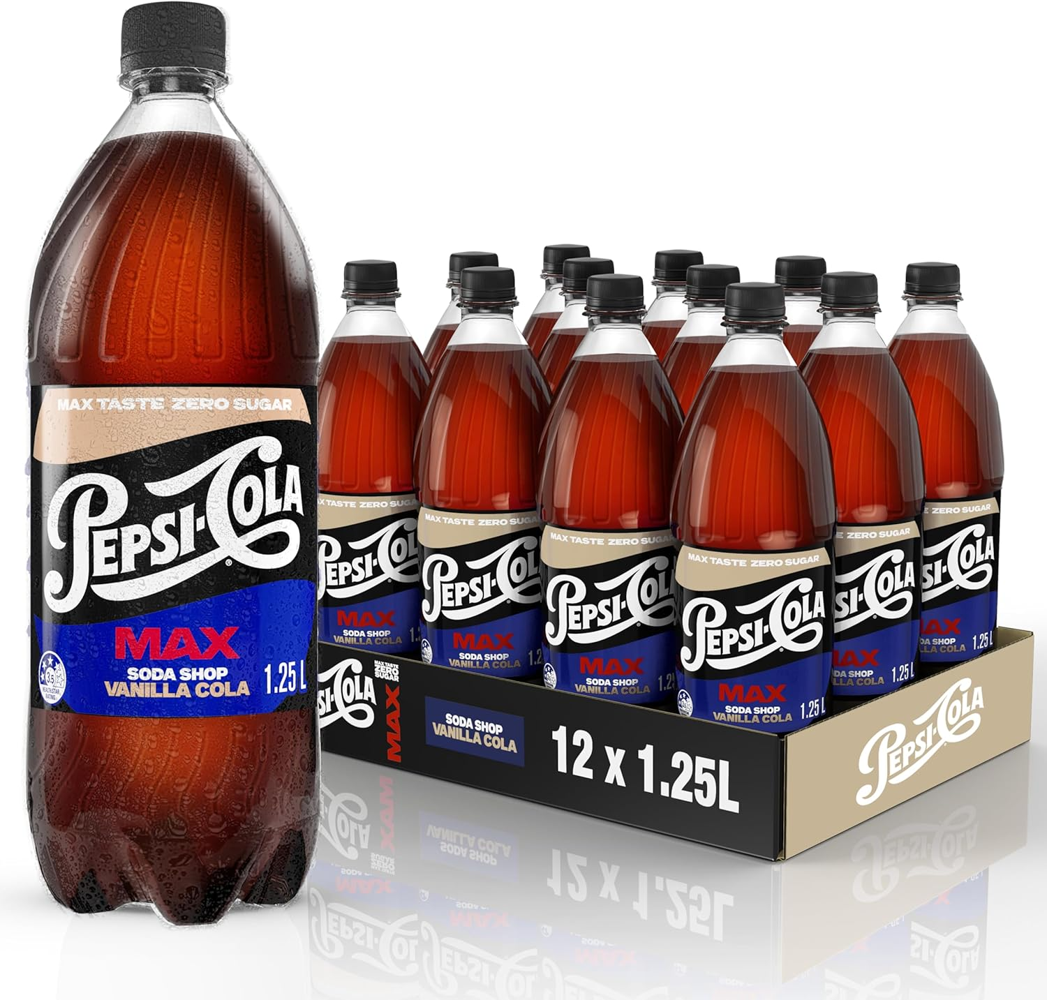 Pepsi Max Vanilla Zero Sugar Cola, 12 X 1.25L
