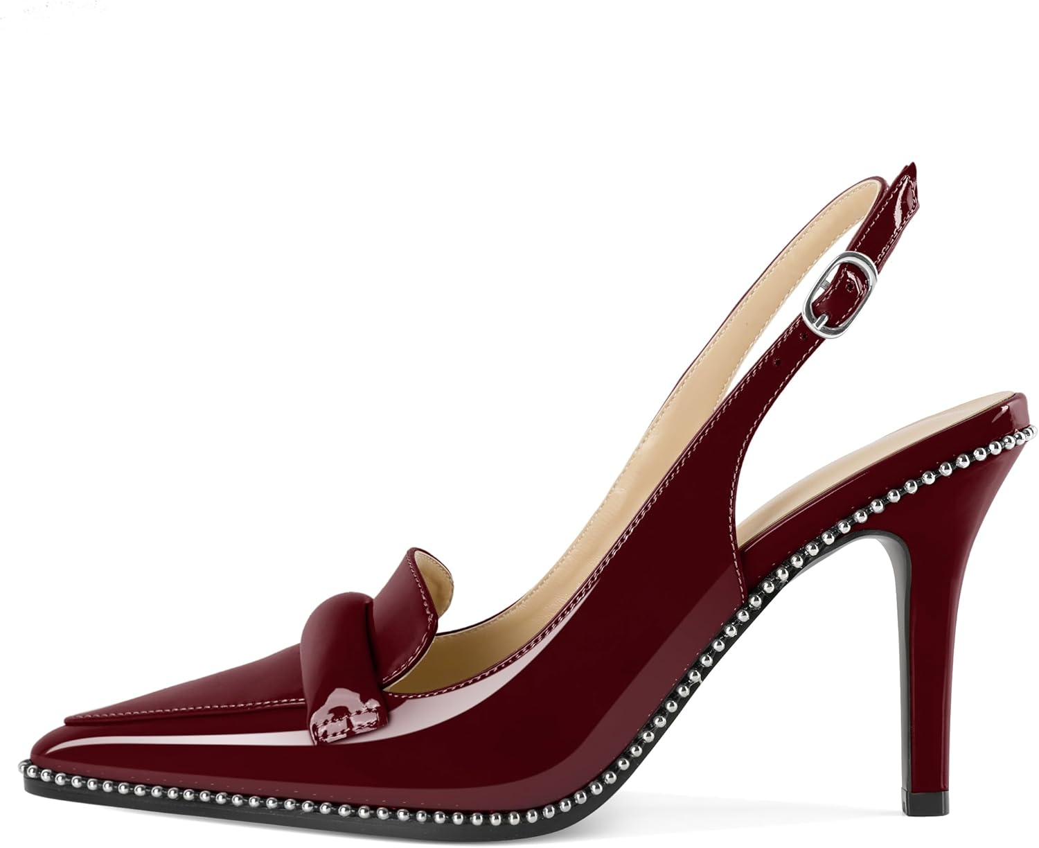 Esvowido Slingback Heels for Women Stilettos Beaded Pointed Toe Shoes Slip on Loafers Pumps High Heel Shoes for Women