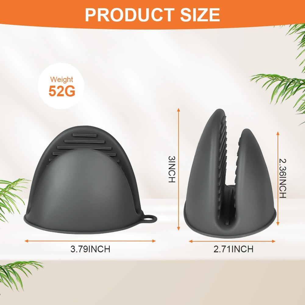 AUAUY 1 Pair Mini Silicone Oven Mitts, Heat Resistant Pot Holders Mitts, Cute Oven Pinch Grip Gloves, Small Potholders for Kitchen, Air Fryer Mitts Pair for Cooking, Baking and Grilling (Grey) - Mini Silicone-Grey image number 5