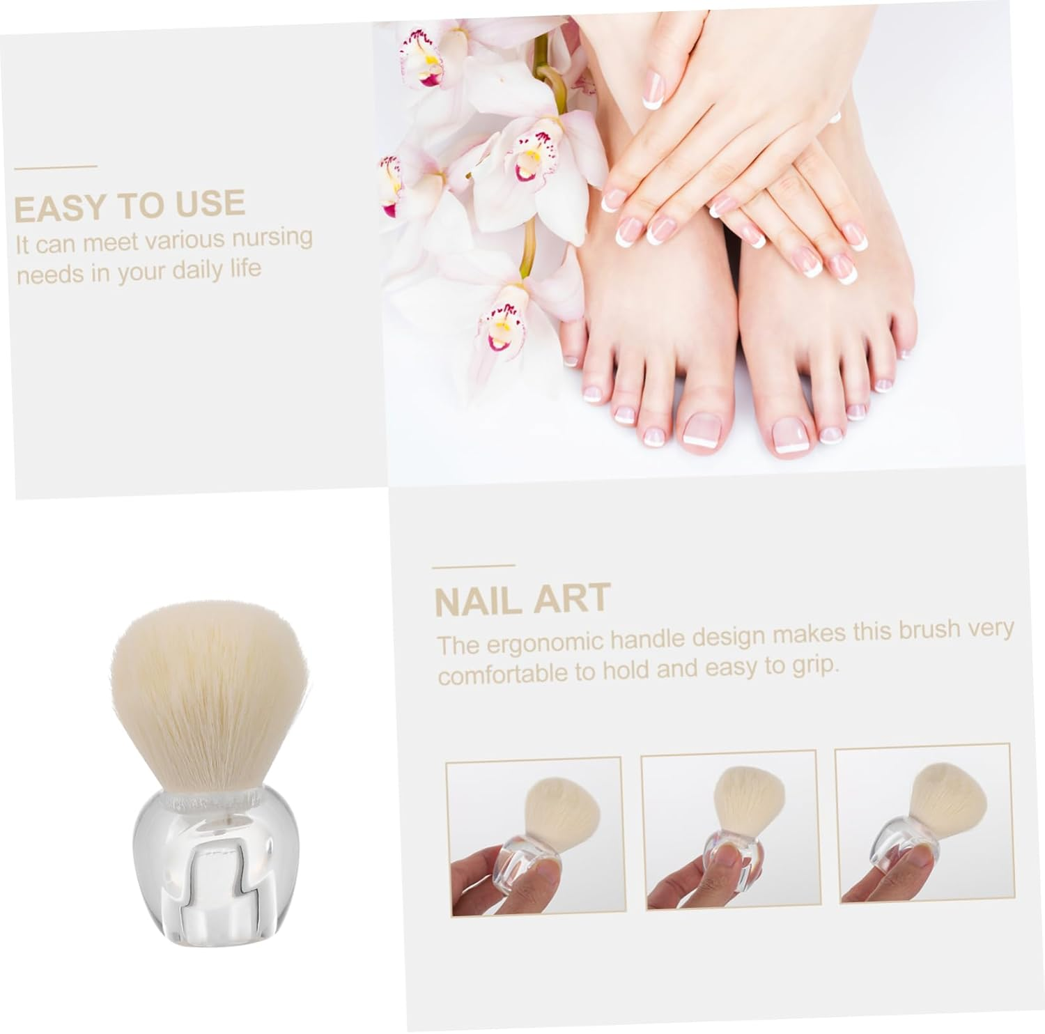 EXQUIMEUBLE Nail Dust Brush Ergonomic Nail Powder Cleaner for Manicure Lightweight Design with Fine Bristles for Dust Removal for Home and Salon Use