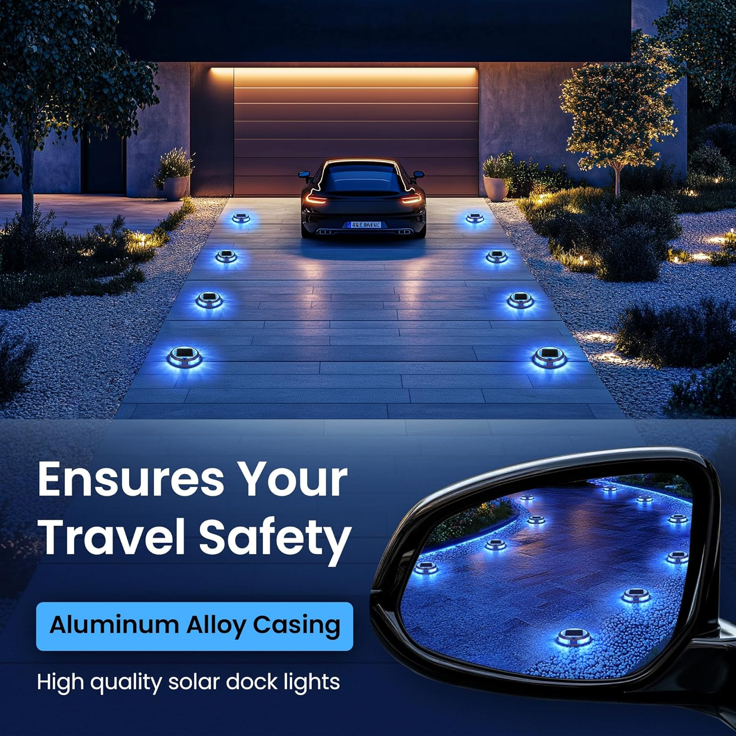 Solar Deck Lights Driveway Dock Lights, Outdoor LED Color Changing Lights Driveway Markers 8 Pack, Solar Pathway Light Outdoor for Sidewalk Stair Garden Yard image number 6