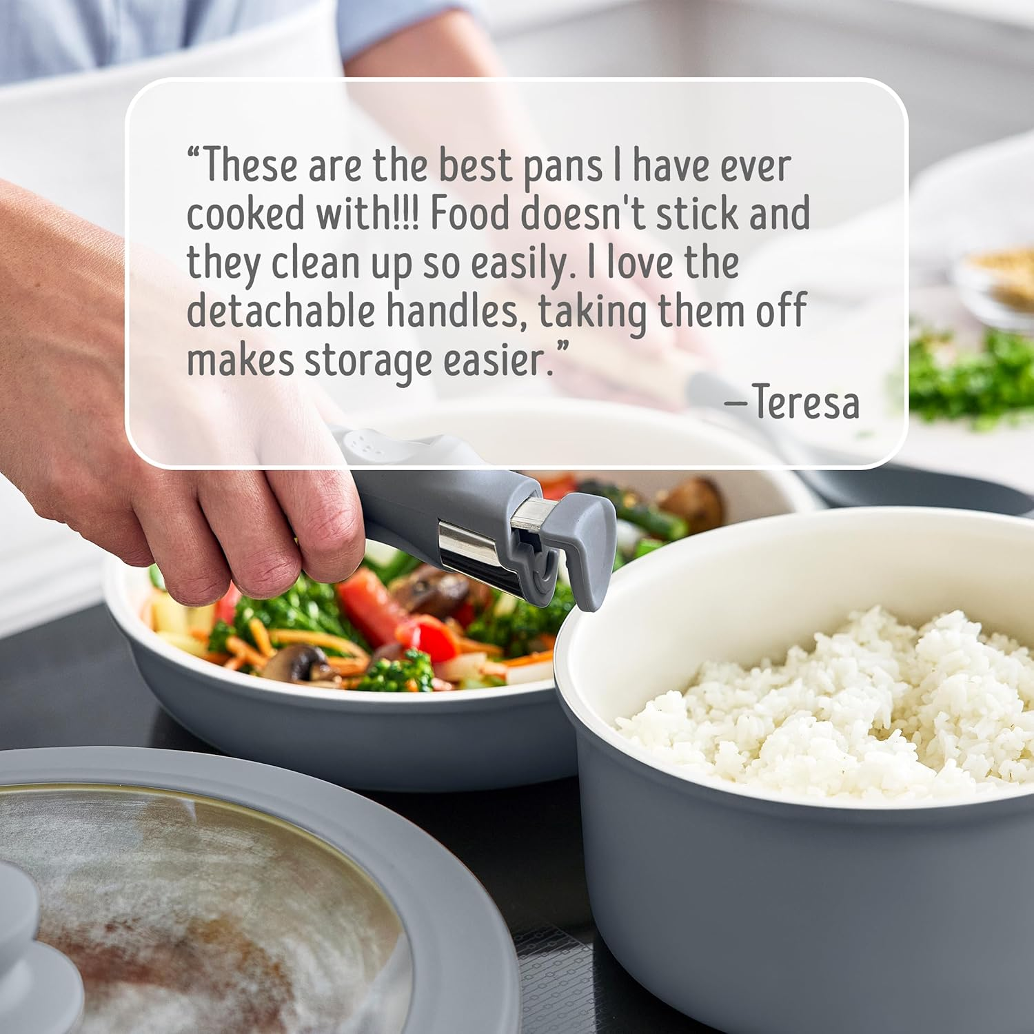 Greenlife 10 Piece Ceramic Pots and Pans Set, Nonstick Detachable & Stackable Cookware Set, Induction Kitchen Pans, Space Saving with Removable Handle, Oven Safe, Non Toxic Pfas-Free, Graphite - Greenlife image number 5