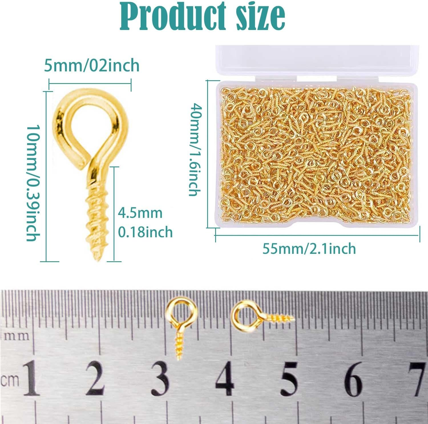 KEWAYO 400Pcs Small Screw Eye Pins, Hooks Eyelets Screw Threaded Silver Clasps, for Cork Top Bottles & DIY Jewelry Making Self Tapping Screws Hooks Ring image number 5