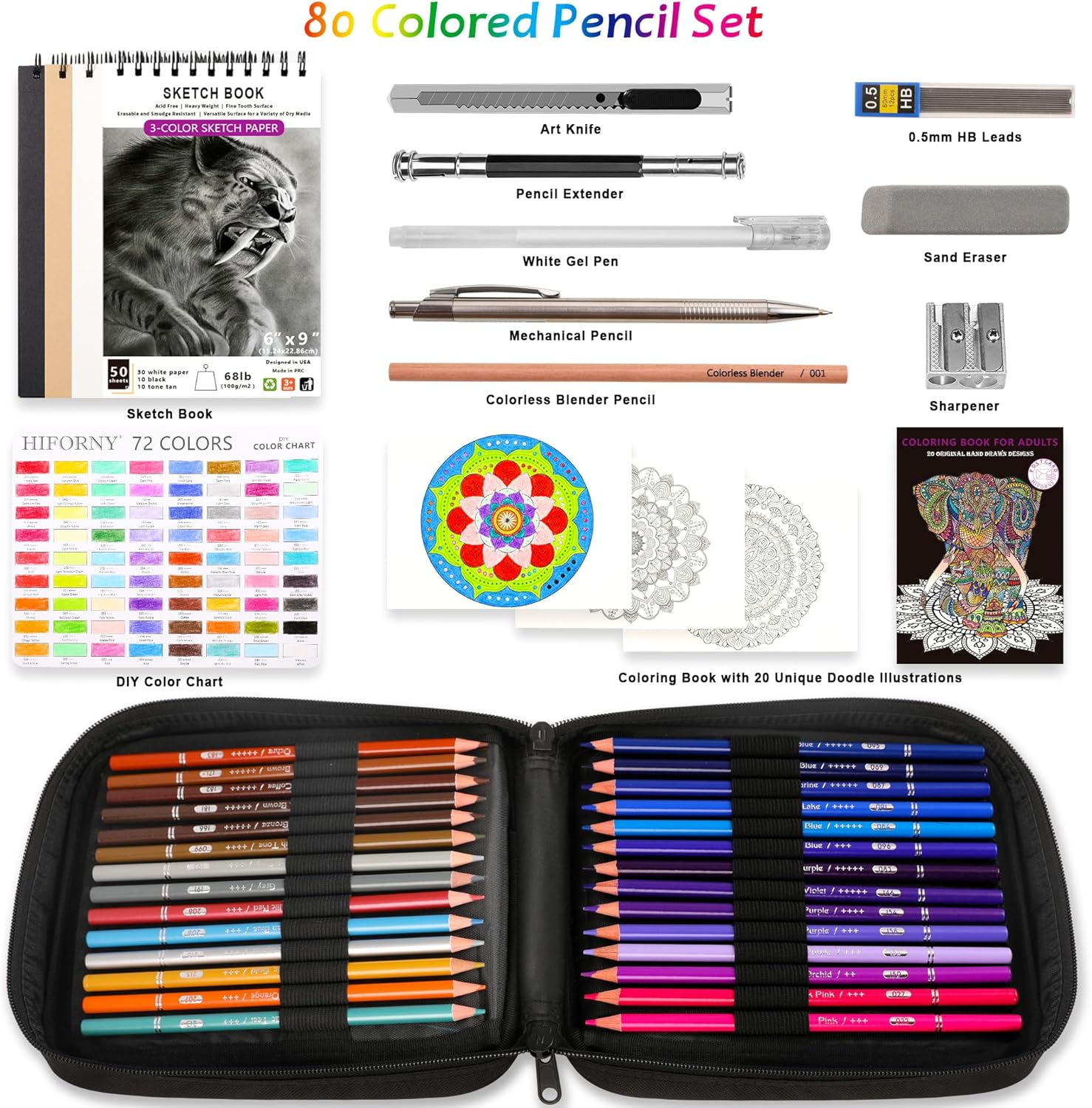 80 Colored Pencils Set for Adults Coloring &ndash; 72 Colors Coloring Pencils with Extras,Artists Soft Core,Drawing Pencils Art Craft Supplies for Adults Beginners Kids image number 6