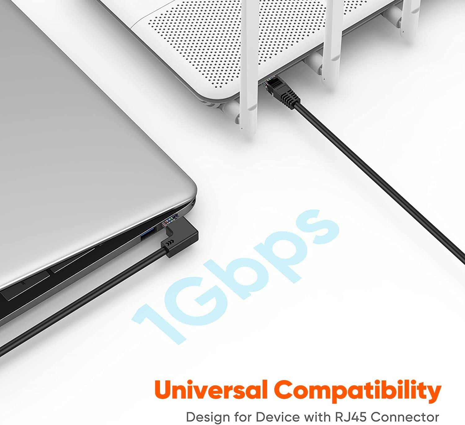 Cablecreation CAT6 Ethernet Patch Cable RJ45 LAN Cable Gigabit Network Cord 90 Degree Upward Angled,Bandwidth up to 250Mhz 1Gbps for Mac,Pc, Router, Modem, Printer, Xbox, PS4, PS3-10 Feet,Black image number 1