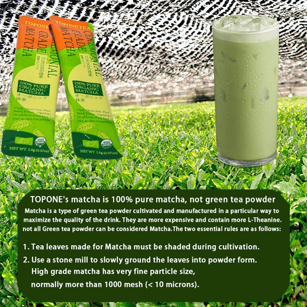 Toponetea Ceremonial Grade Organic Matcha Green Tea Powder - 30 Single Serve Stick Packs, Authentically Japanese, First Harvest ， Gluten-Free Vegan image number 4