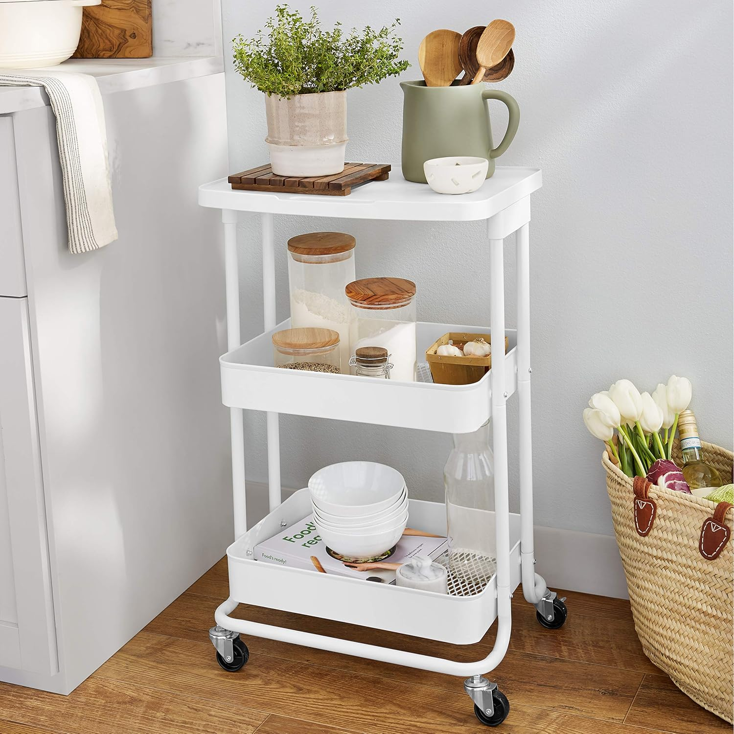Amazon Basics 2-Tier Metal Kitchen/Utility Cart with Shelf, White image number 5