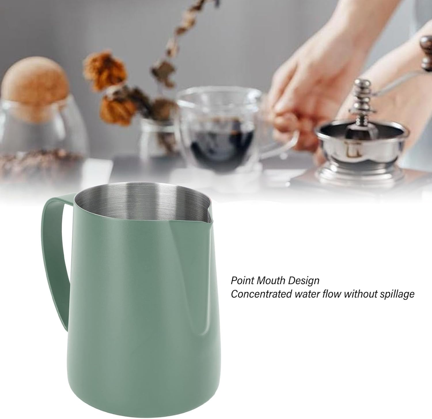 FLEXMAN 480Ml Milk Frothing Pitcher, Stainless Steel Multipurpose Pour over Coffee Maker, Metal Milk Frother Cup with Inner Scale for Making Latte Coffee, Milk Bubbles, Milk Tea (Dark Green) - Dark Green image number 2