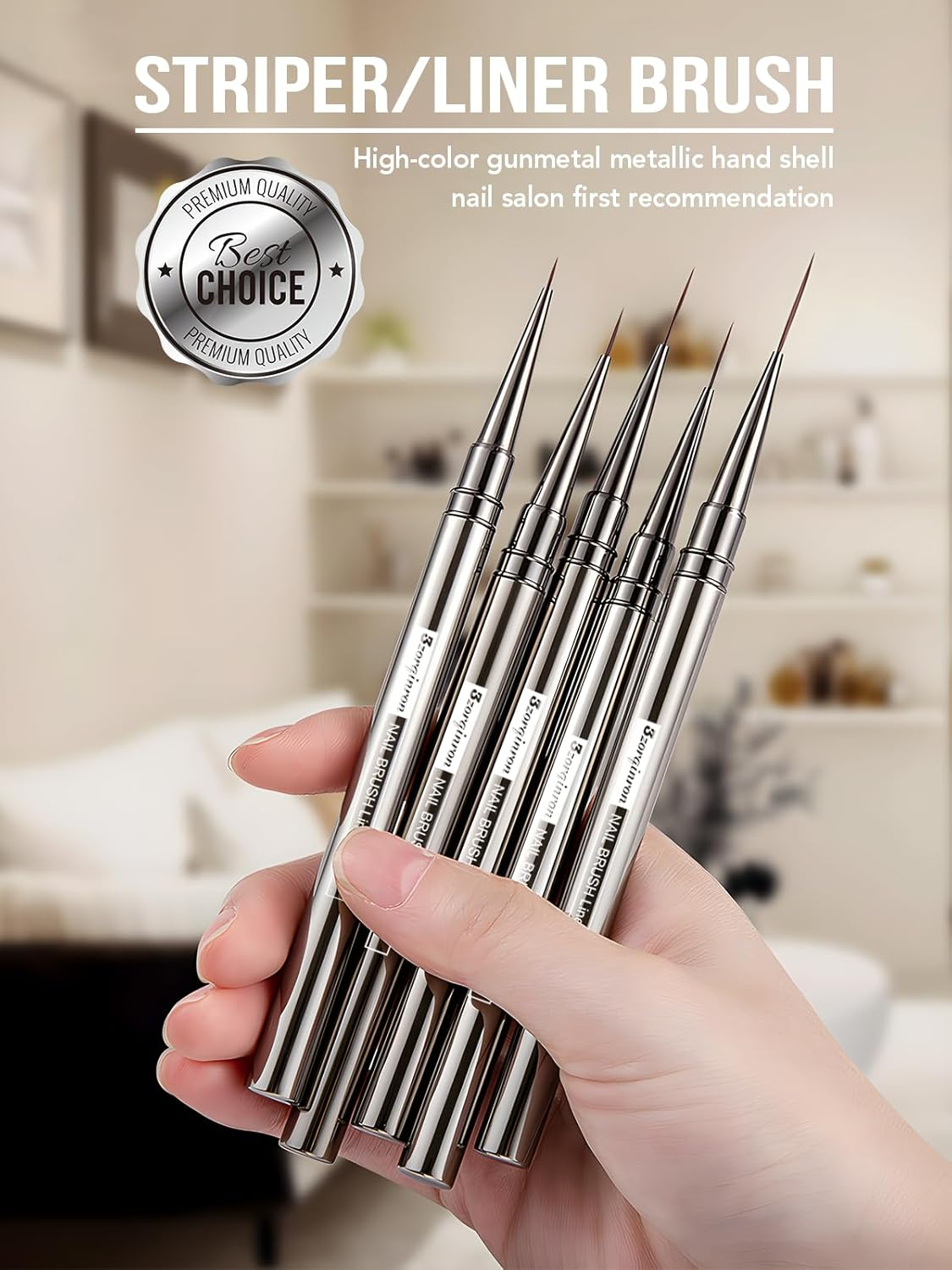 Nail Liner Brush, Fine Line Nail Art Brushes 5/9/15/20/25Mm Thin Line Nail Brushes Detail Drawing, Liner Brush for Nails Gel - Rose Gold image number 5