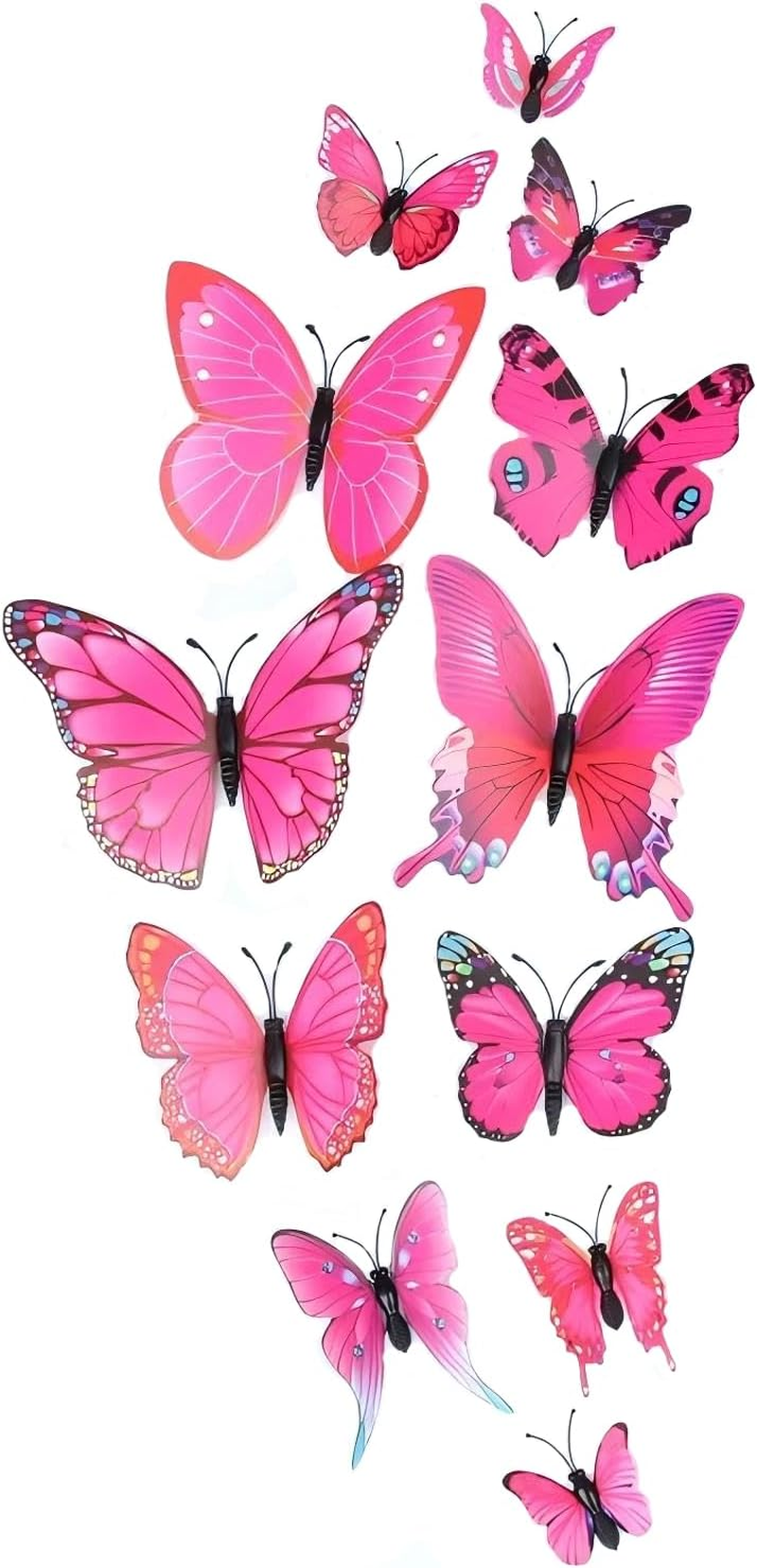 Tongke 3D Blue Butterfly Wall Decals, 12 Pieces, Decorative Adhesive Art Stickers (Rose Red)