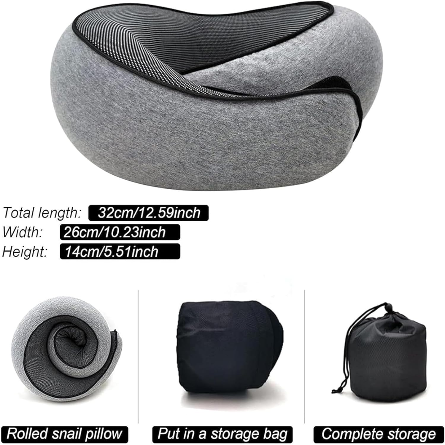 Flyhugs Neck Pillow, Wander plus Travel Pillow, Wander plus Travel Neck Pillow, Memory Foam Travel Pillow, Stowable U-Shaped Pillow (Grey) - Grey image number 2