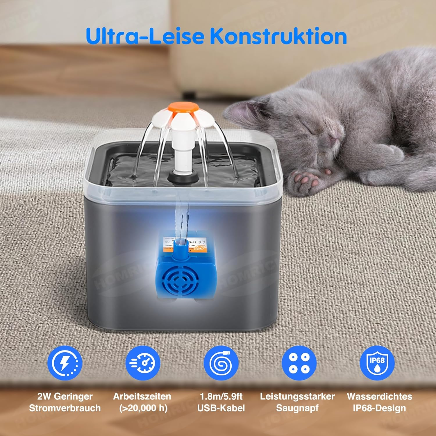 Pet Water Pump Replacement Pump for Flowers Cat Fountain, Mini Super Quiet Electric Water Pump 2 W Low Consumption Pump with 5.9 Ft Cable for Cat Drinking Fountain image number 4