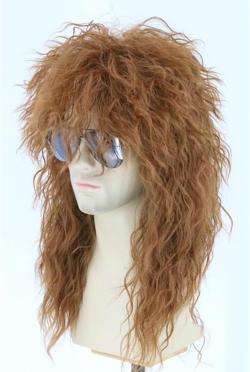 Suithink 80S Wig Mullet Light Brown Long Curly Rock Disco Costume Party Wigs for Men and Women image number 1