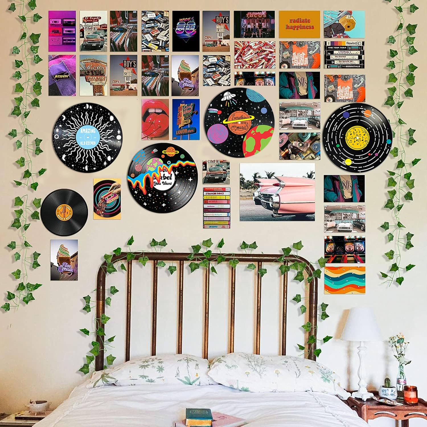 HK Studio Vintage Decor Records for Wall Aesthetic 11.4'' Pack 4 - PVC, Actual Vinyl Size Indie Record Dorm, Boy & Girl Room Hippie Multicolor image number 4
