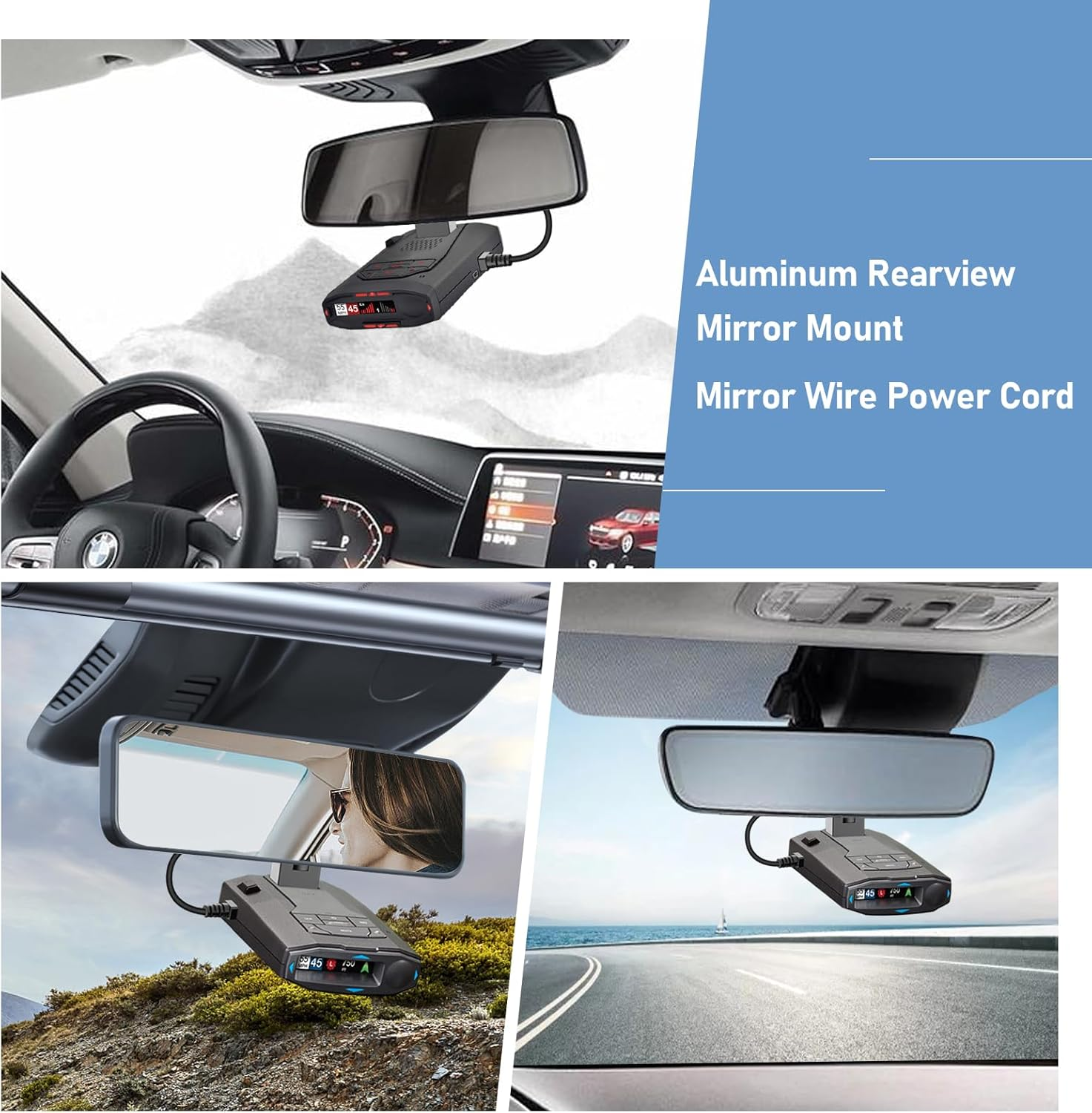 Radar Detector Mount,Rearview Mirror Rod Radar Mounting Bracket+Rearview Mirror Hard Wire Power Cord Kit16,With Inline Fuse (For Radar Base with EZ Magnet Connection) image number 1