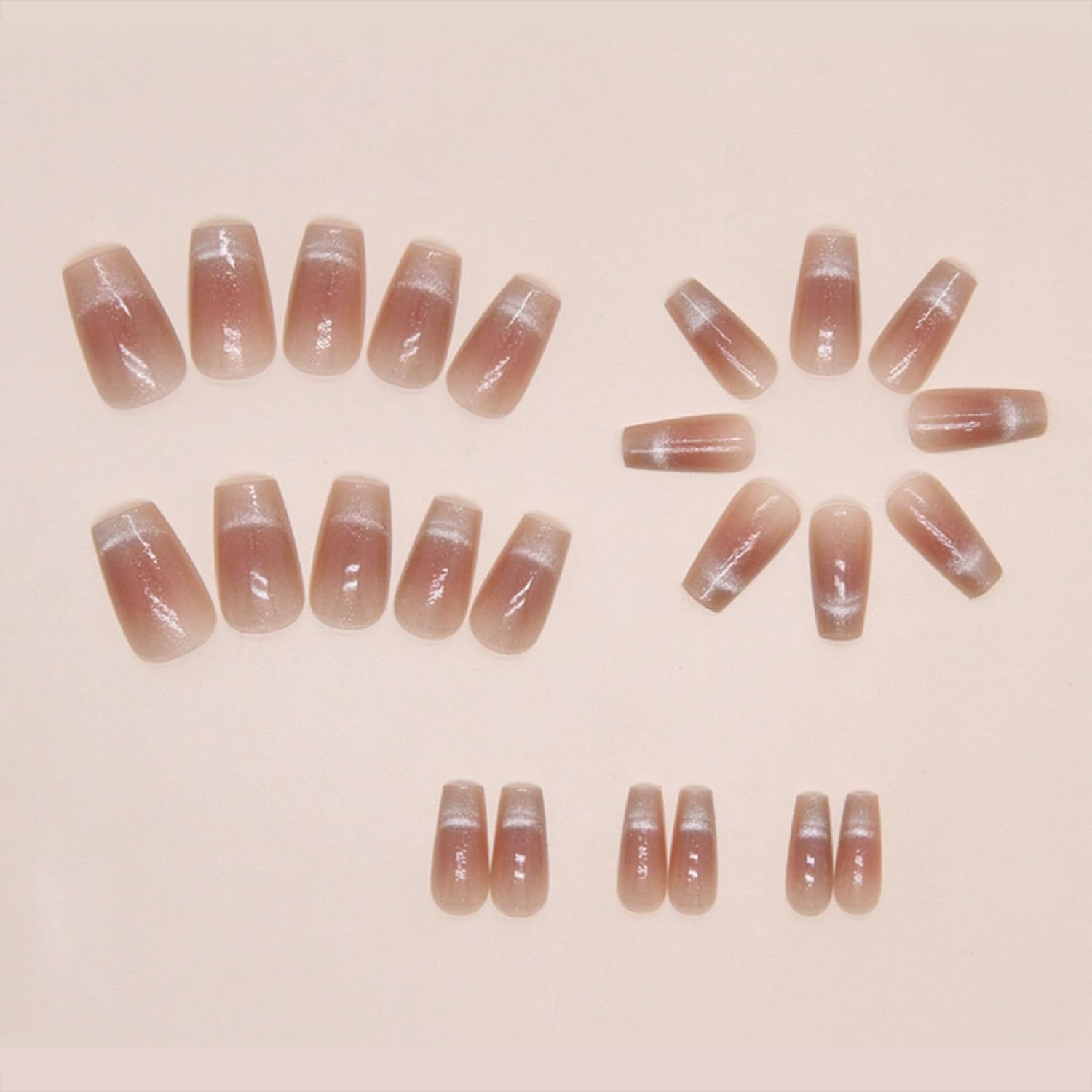 KAVI' S 24Pcs French Tip Stick on Nails Cat Eye Press on Nails Nude Gradient Glitter Fake Nails Ballerina Acrylic False Nails Jerry Glue for Women Girls Nail Art image number 4