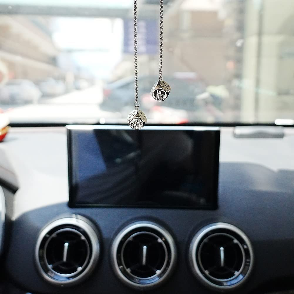 Creative Hanging Dice with Dots Car Metal Pendant Rear View Mirrors Charms Ornament (Silver) - Multi Color image number 7