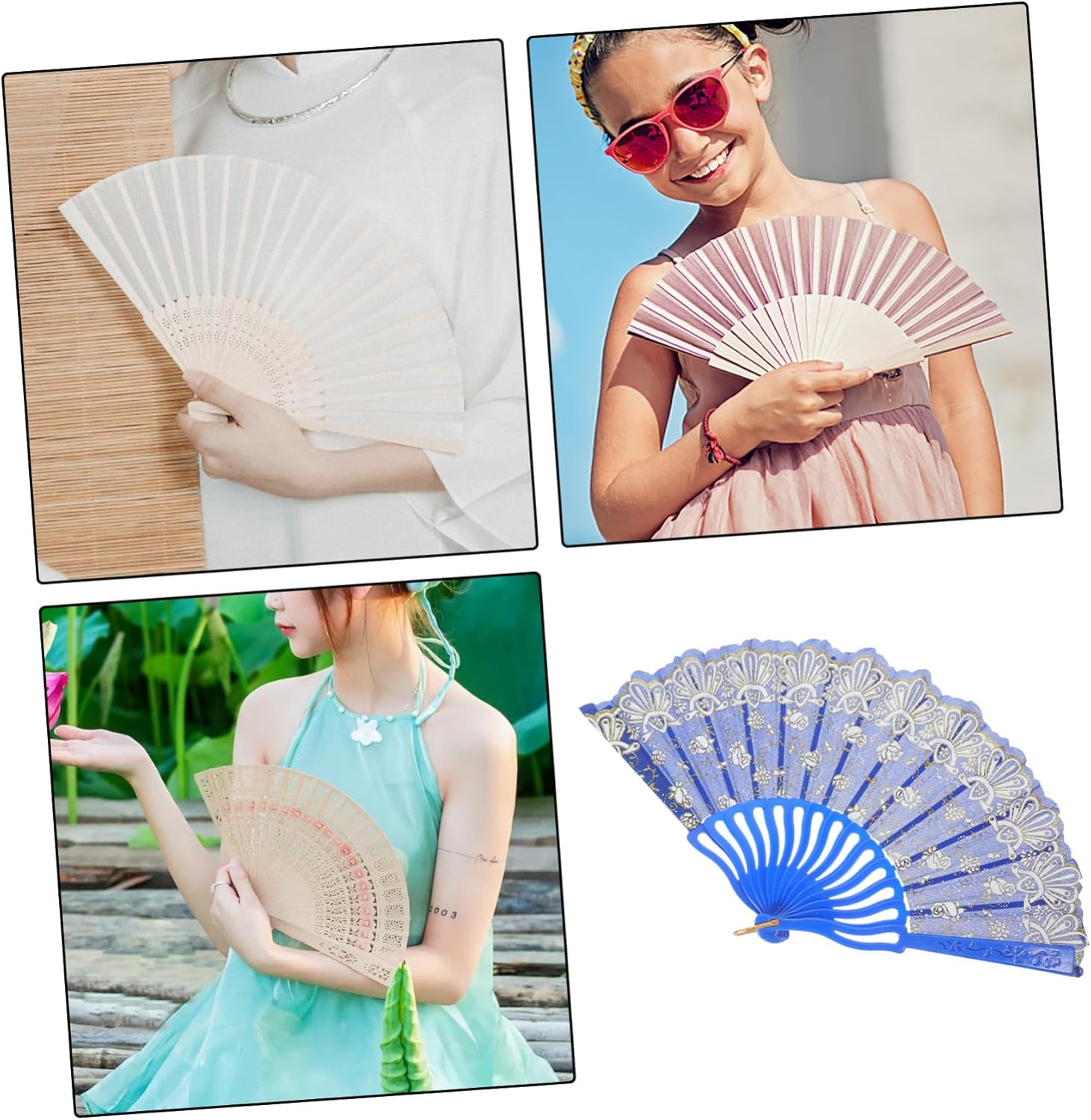 Small Flower Rose Fan Vintage Folding Hand Fan Bridal Handheld for Wedding Decor Performance Prop image number 6